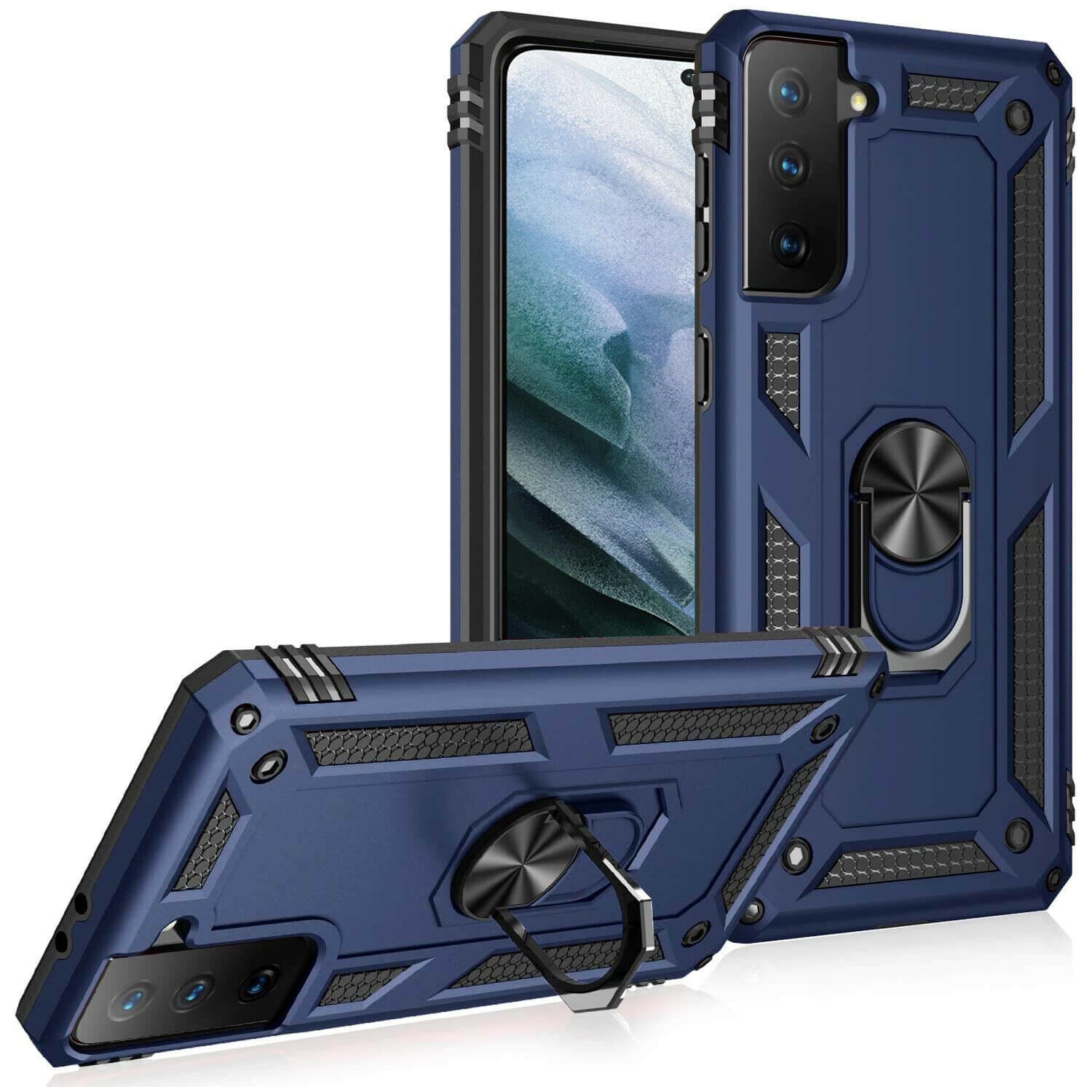 Samsung Galaxy S21 plus Marine Bleu militaire 360 degrés avec support/béquille magnétique en métal pour l’auto de qualité militaire, étui robuste et
