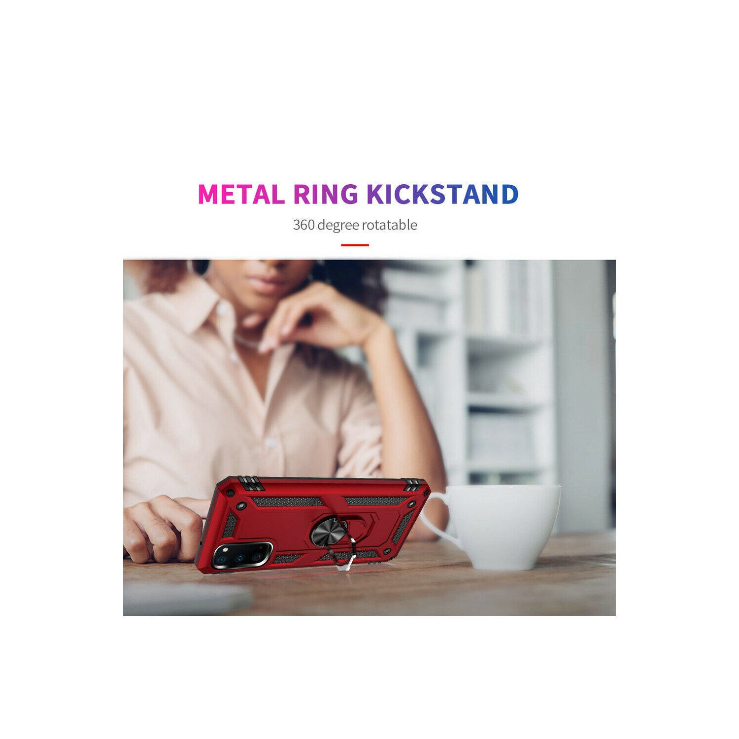 Samsung Galaxy S22 5G Case Red Military Grade 360 Degree Rotating Metal Magnetic Ring Holder Kickstand Shockproof Heavy Duty Cover