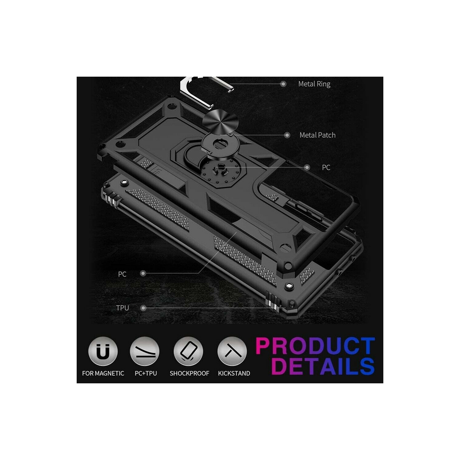 Étui pour Galaxy S22 5G de Samsung avec support magnétique rotatif à 360 degrés en métal noir et béquille pour support à anneau magnétique robuste