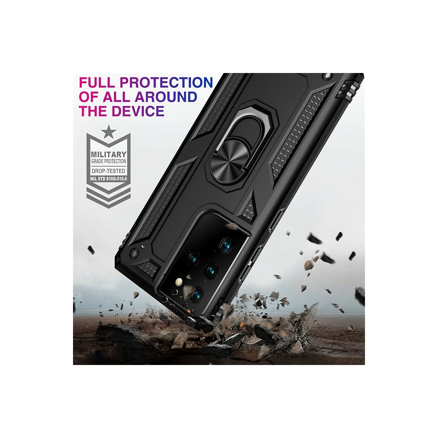 Étui pour Galaxy S22 5G de Samsung avec support magnétique rotatif à 360 degrés en métal noir et béquille pour support à anneau magnétique robuste