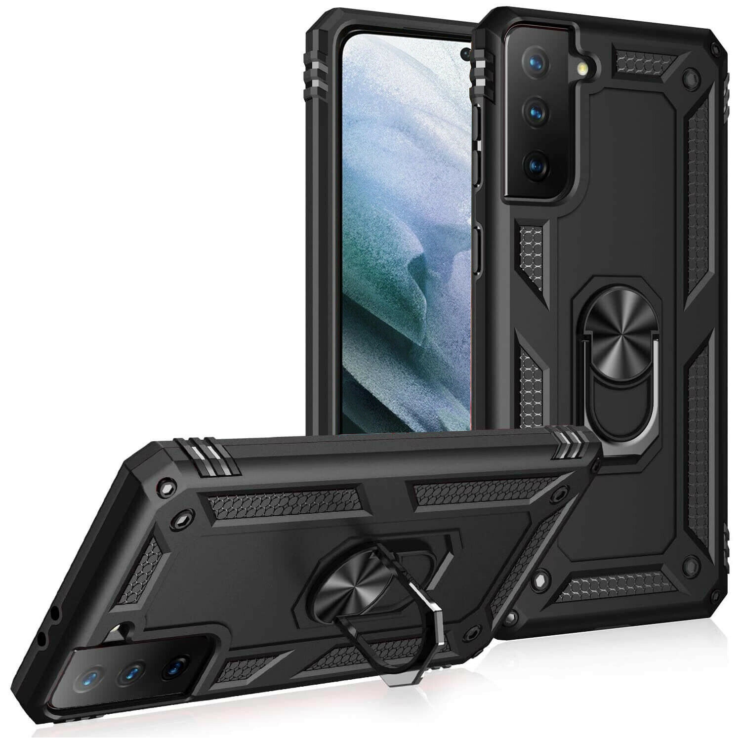 Étui pour Galaxy S22 5G de Samsung avec support magnétique rotatif à 360 degrés en métal noir et béquille pour support à anneau magnétique robuste