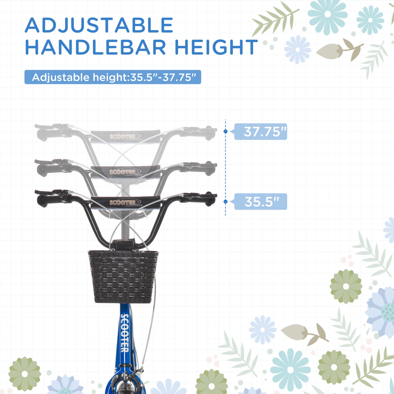 Trottinette pour enfants Aosom Trottinette pour enfants avec guidon réglable 2 paniers de freins Porte-gobelet Garde-boue Pneus gonflables en