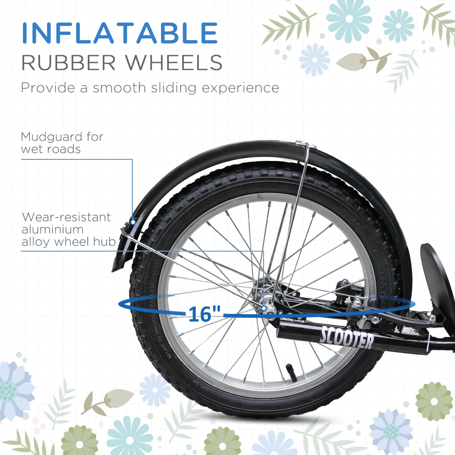 Trottinette pour enfants Aosom Trottinette pour enfants avec guidon réglable 2 paniers de freins Porte-gobelet Garde-boue Pneus gonflables en