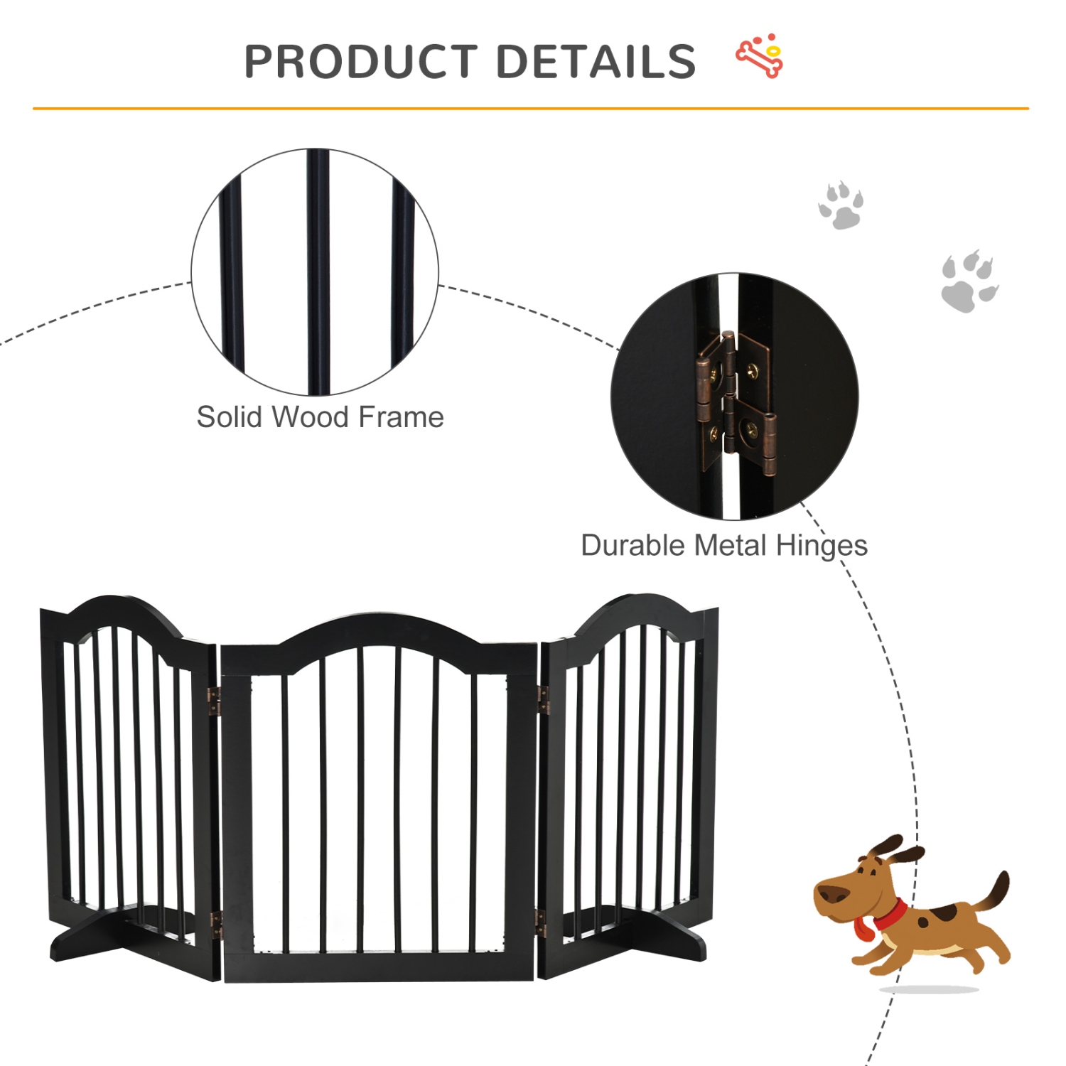 PawHut 3 Panel Pet Gate Wooden Foldable Dog Fence Indoor Free