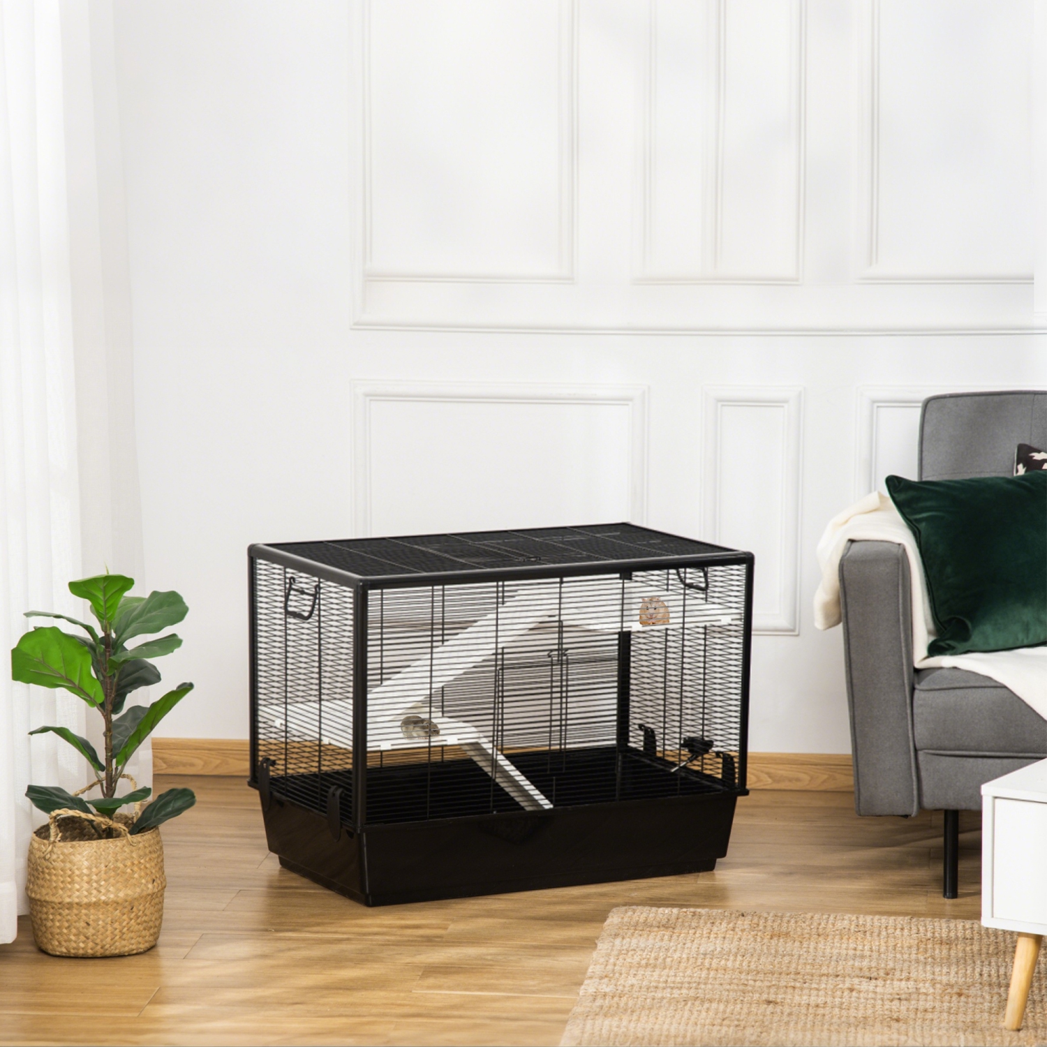 PawHut – Cage de cochon de Guinée, panier de lapin à 3 niveaux, cage de rat Chinchilla, petit habitat portatif pour animaux avec plat de nourriture,