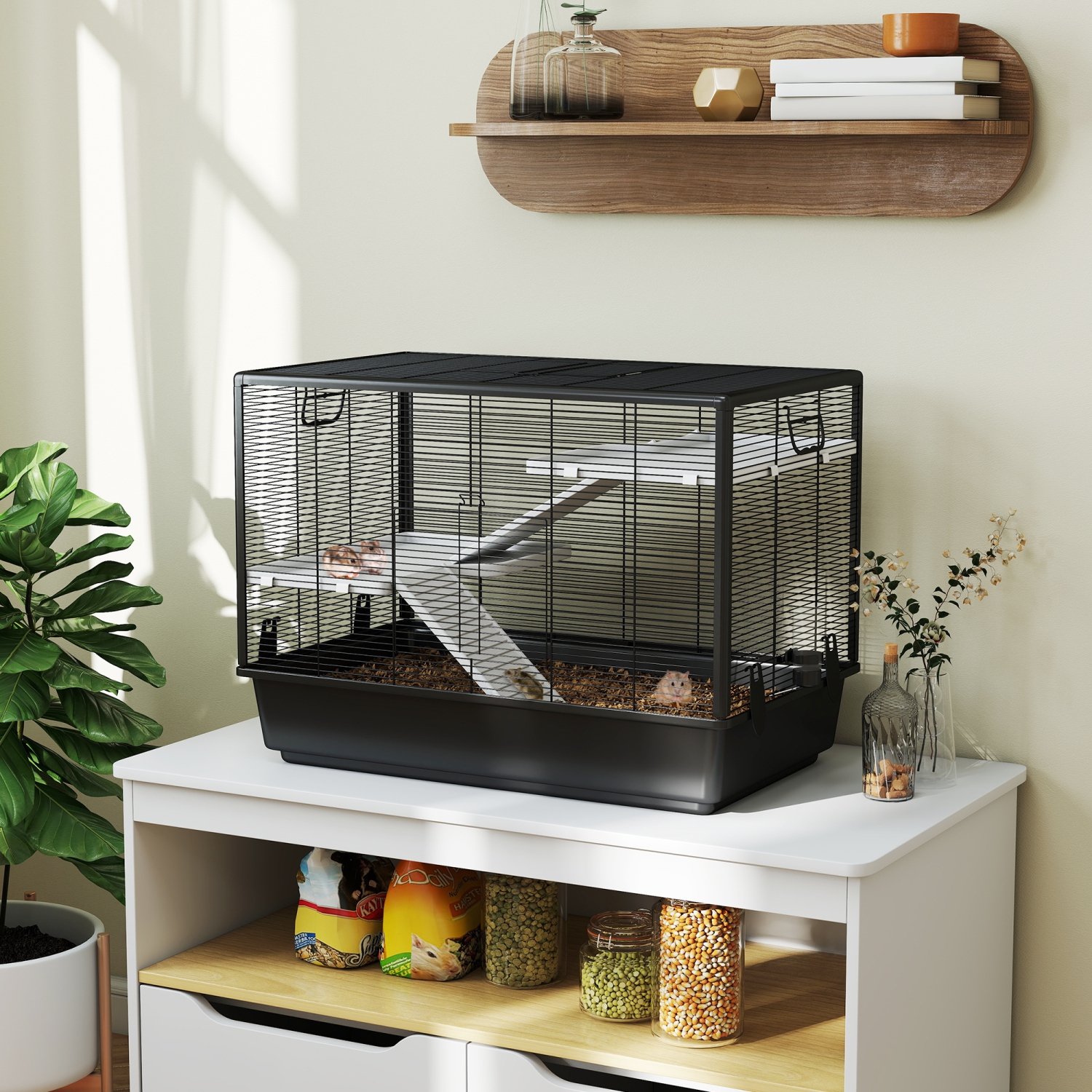 PawHut – Cage de cochon de Guinée, panier de lapin à 3 niveaux, cage de rat Chinchilla, petit habitat portatif pour animaux avec plat de nourriture,