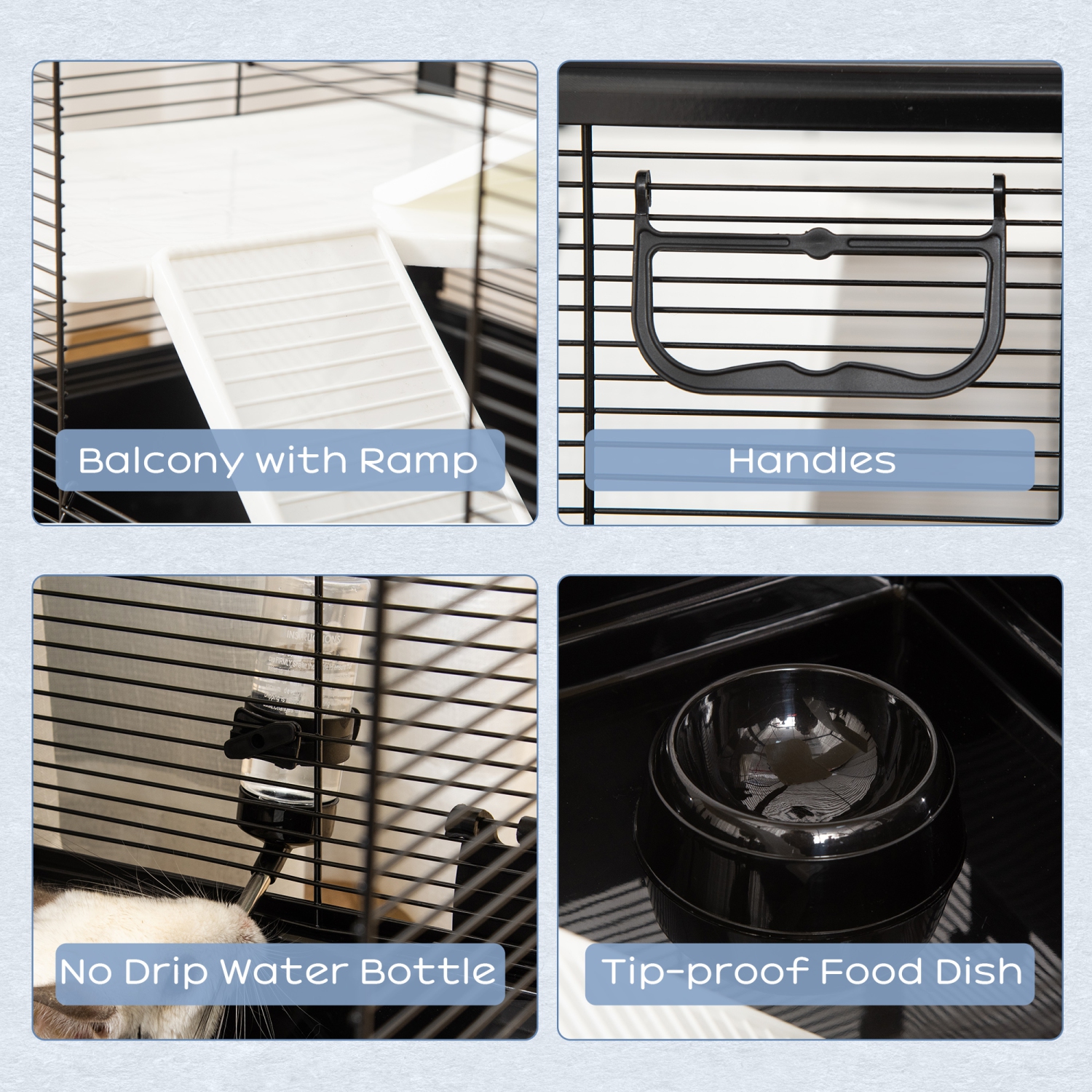 PawHut – Cage de cochon de Guinée, panier de lapin à 3 niveaux, cage de rat Chinchilla, petit habitat portatif pour animaux avec plat de nourriture,