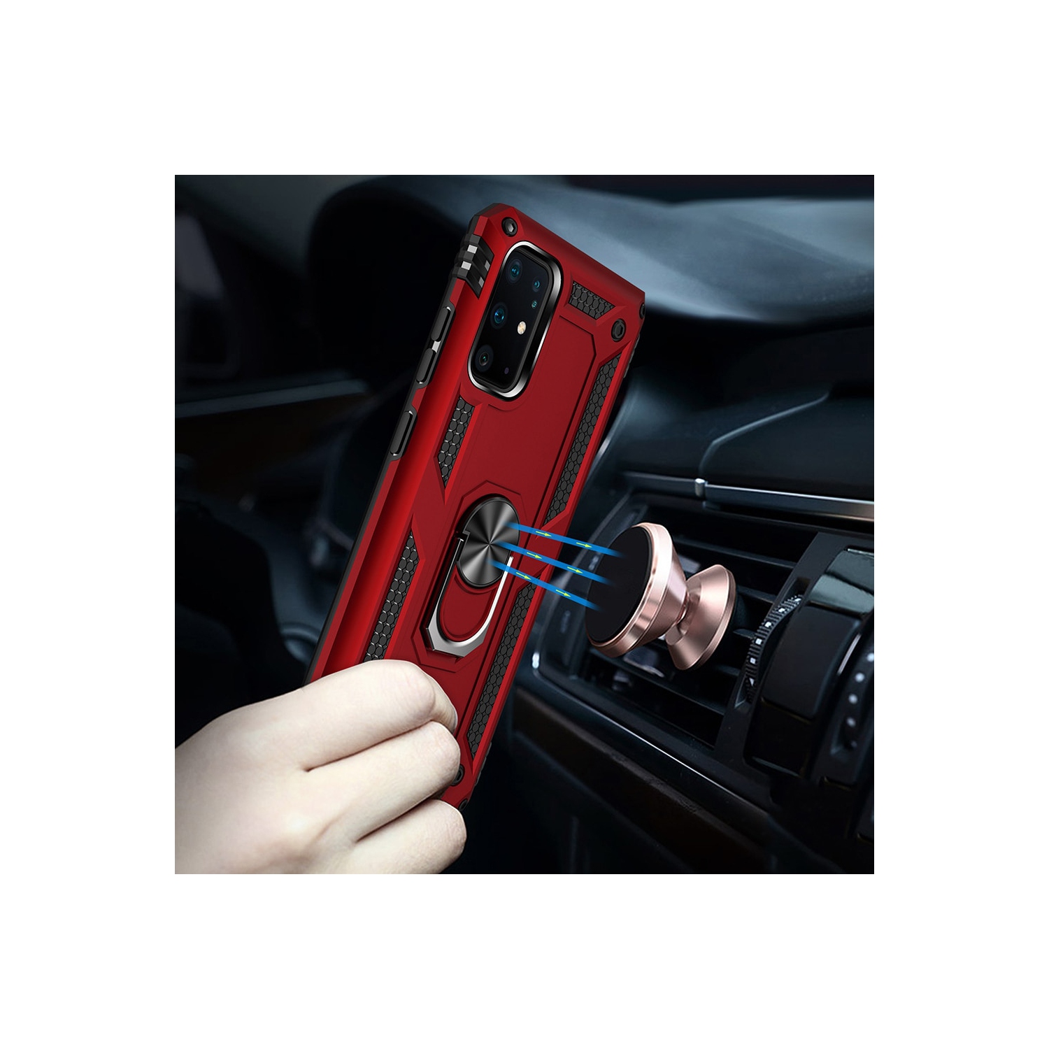 Étui pour Galaxy S20 de Samsung avec support magnétique rotatif à 360 degrés en métal rouge pour support de voiture béquille antichoc robuste pour