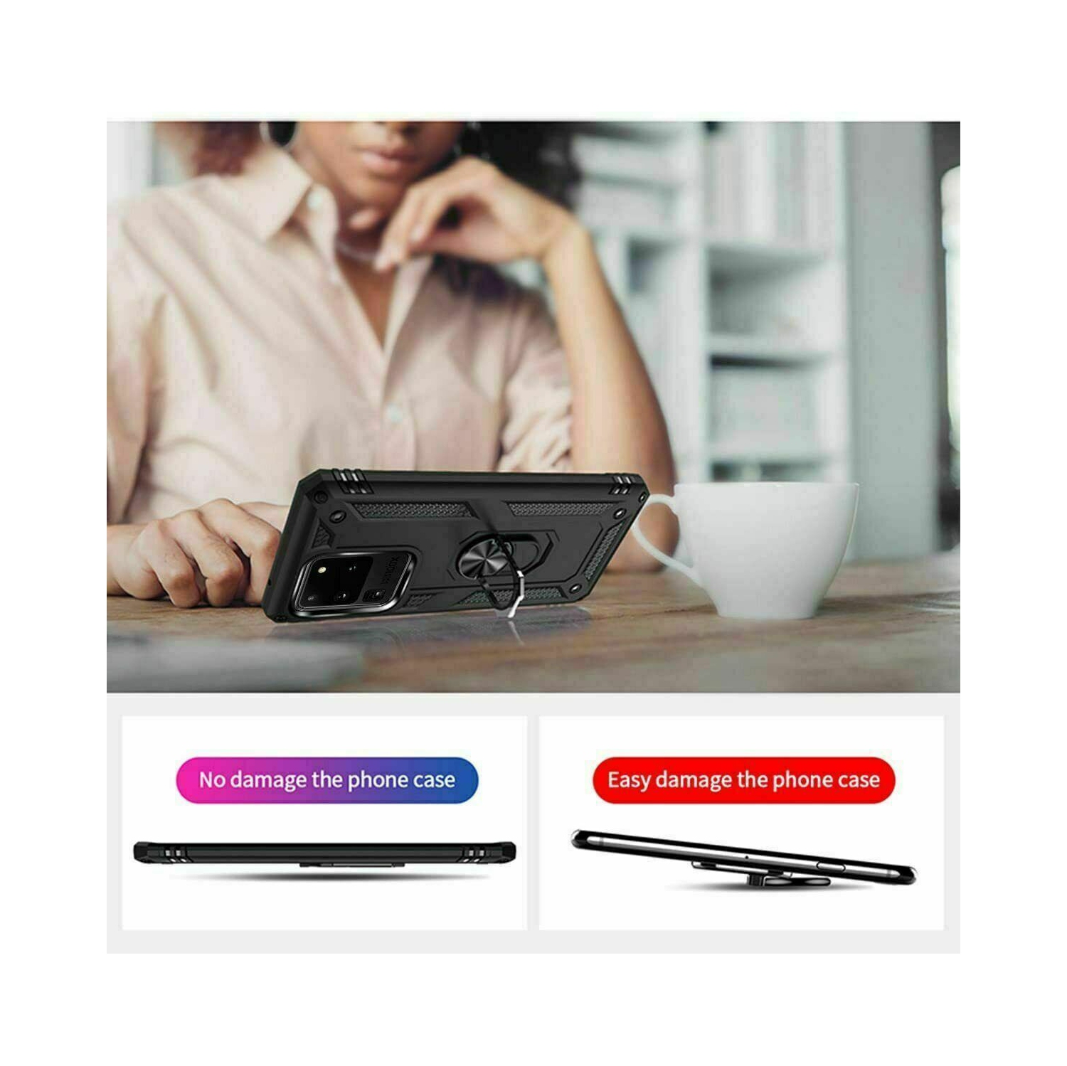 Étui pour Galaxy S20 de Samsung avec support magnétique rotatif à 360 degrés en métal rouge pour support de voiture béquille antichoc robuste pour