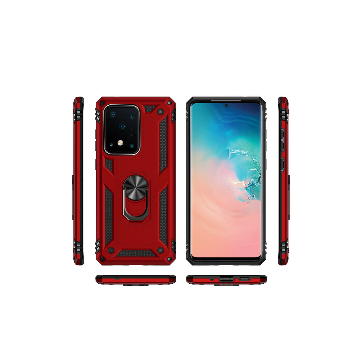 Étui pour Galaxy S20 de Samsung avec support magnétique rotatif à 360 degrés en métal rouge pour support de voiture béquille antichoc robuste pour
