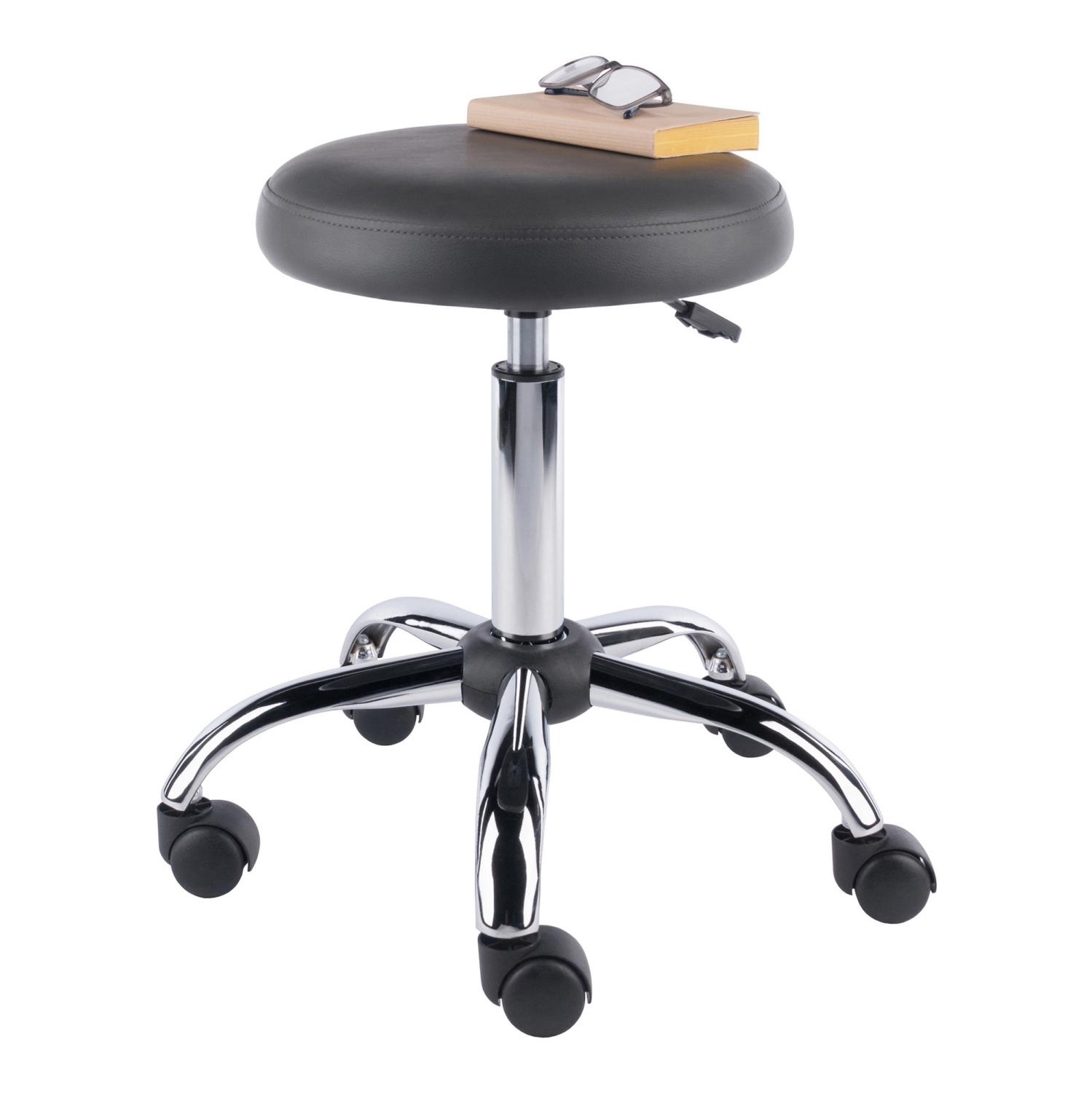 Tabouret pivotant réglable à siège coussiné Clyde - Anthracite et chromé