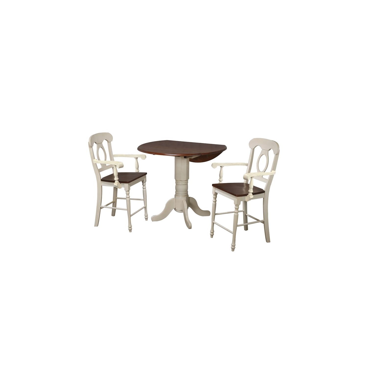 Sunset Trading Andrews 3Pc 42" Round Drop Leaf Pub Table Set White/Brown Wood