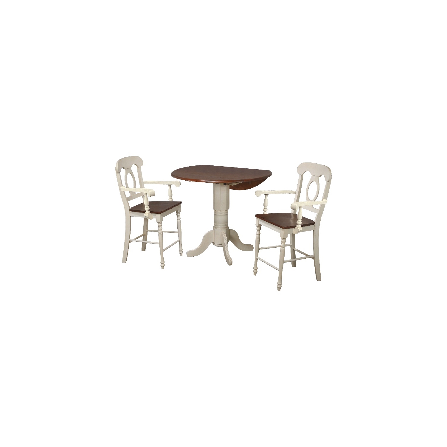 Sunset Trading Andrews 3Pc 42" Round Drop Leaf Pub Table Set White/Brown Wood