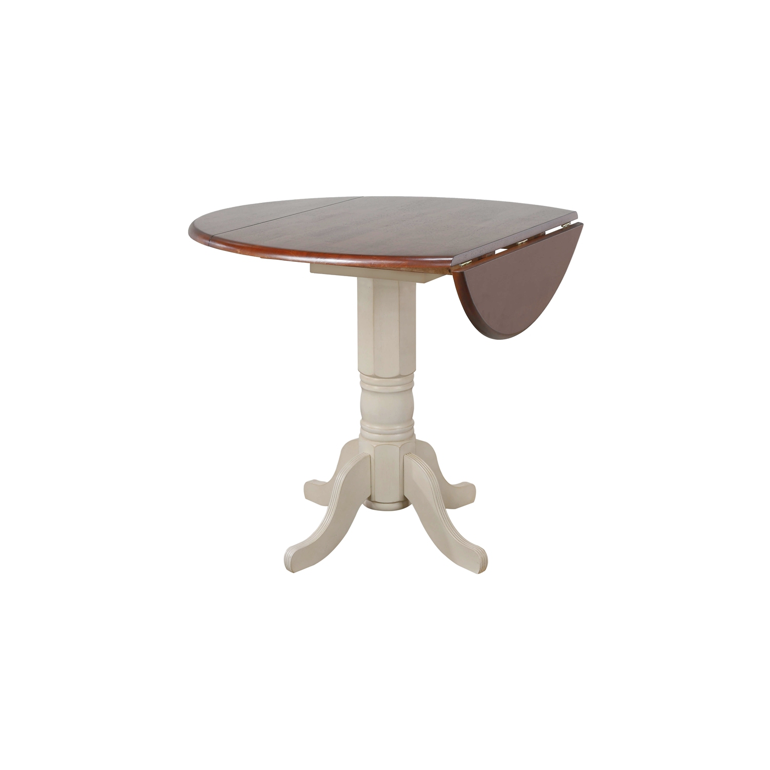 Sunset Trading Andrews 3Pc 42" Round Drop Leaf Pub Table Set White/Brown Wood