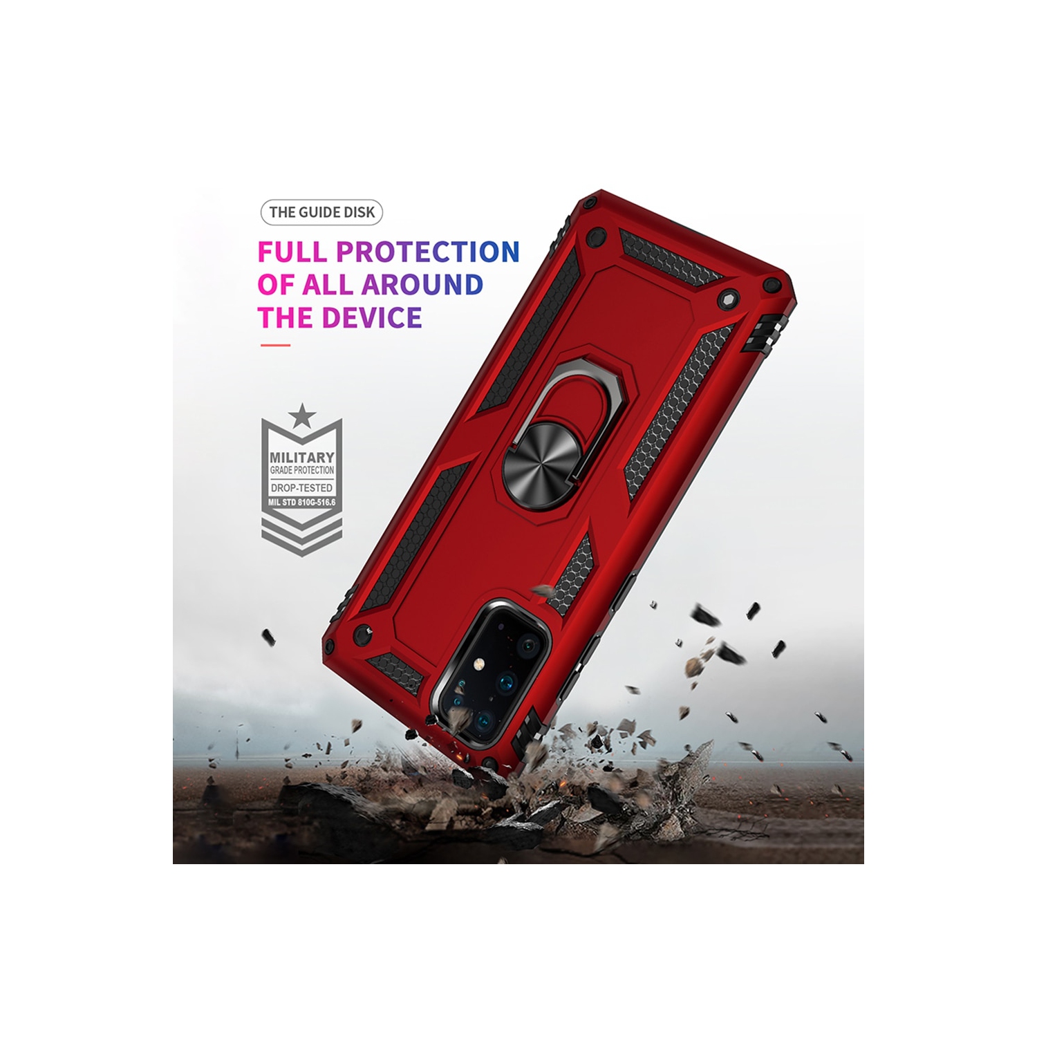 Samsung Galaxy S20 Plus S20+ Case Red Military Grade 360 Degree Rotating Metal Magnetic Ring Car Mount Holder Kickstand Shockproof Heavy Duty Cover