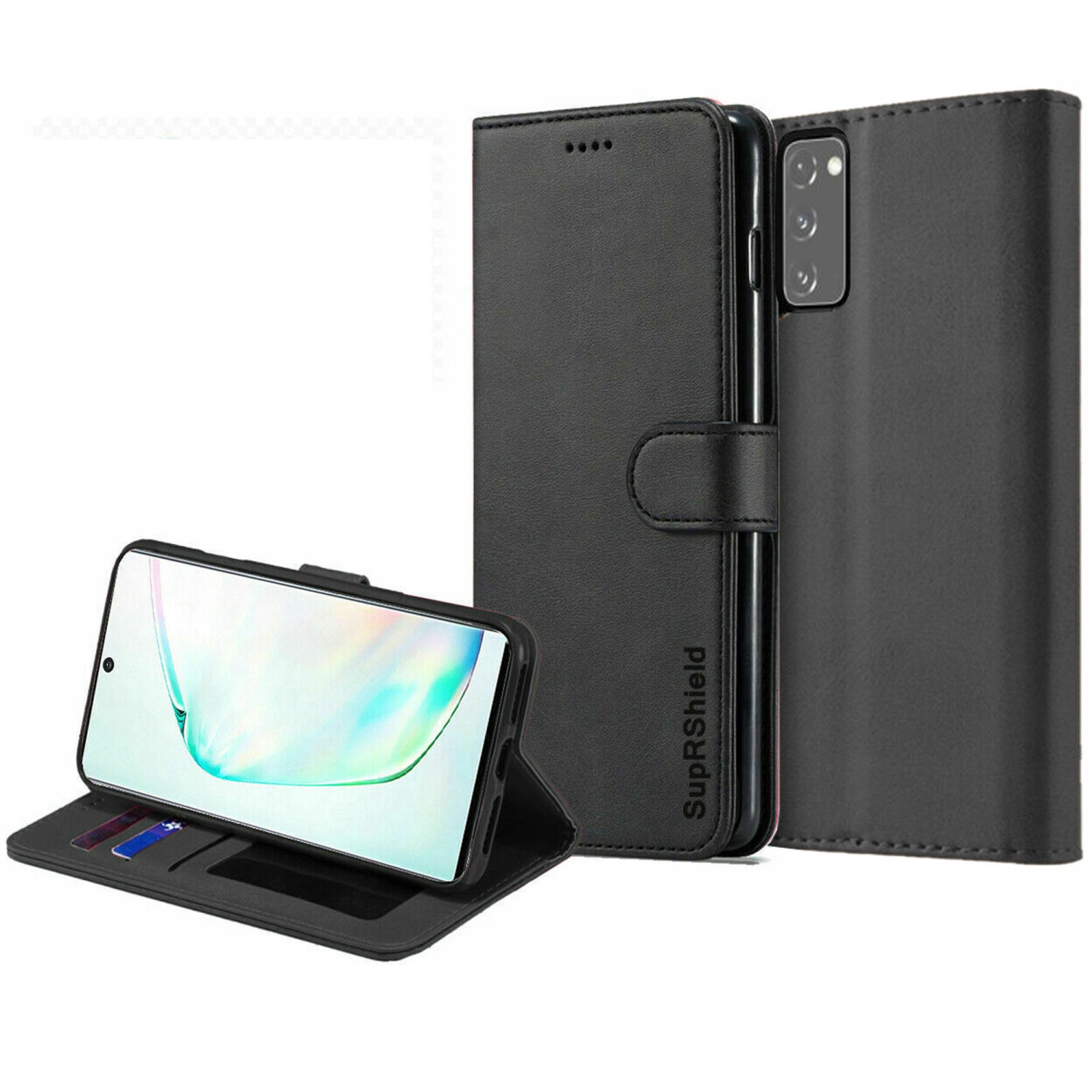 Samsung Galaxy S10 Plus Black SupRShield Wallet Leather Card Holder Flip Protective Shockproof Magnetic Case Cover