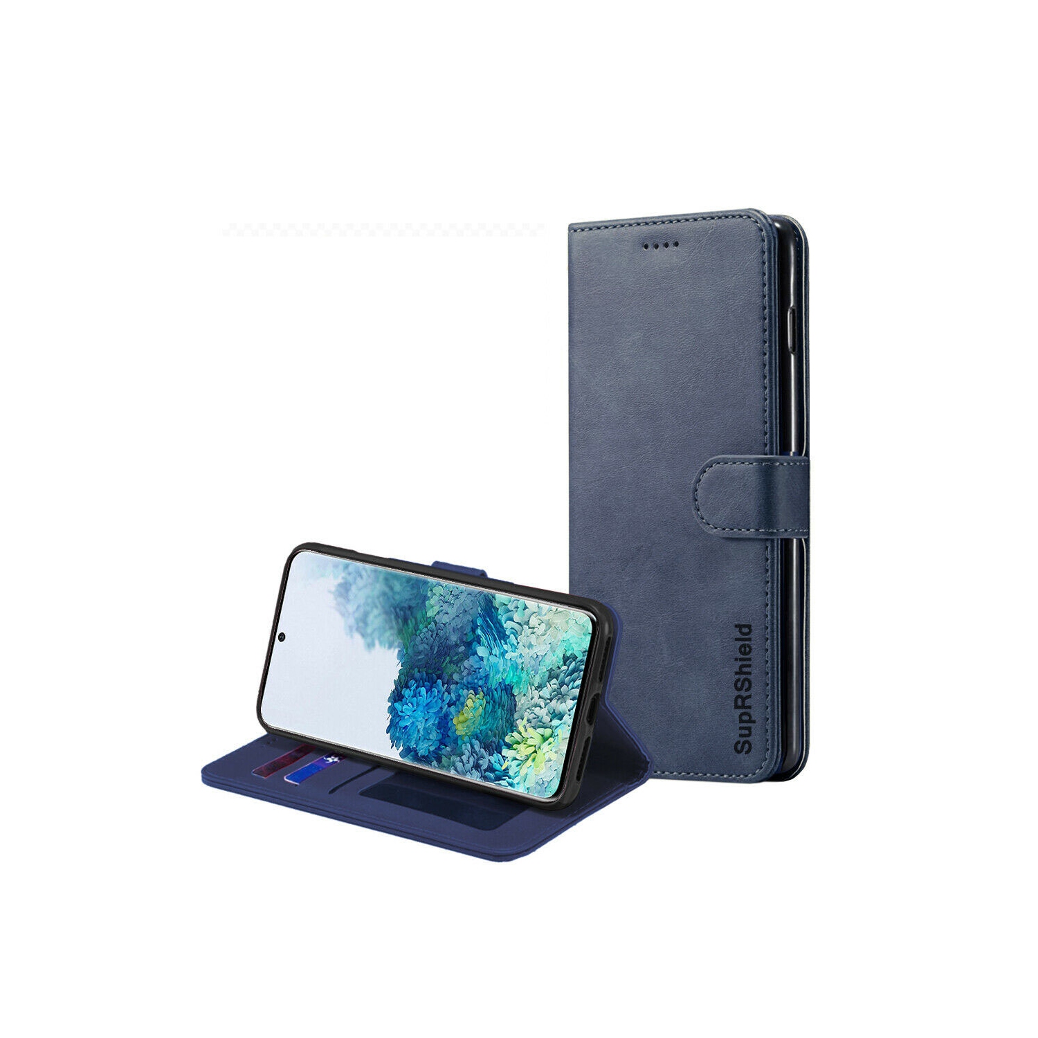 Samsung Galaxy S10 Plus Navy Blue SupRShield Wallet Leather Card Holder Flip Protective Shockproof Magnetic Case Cover