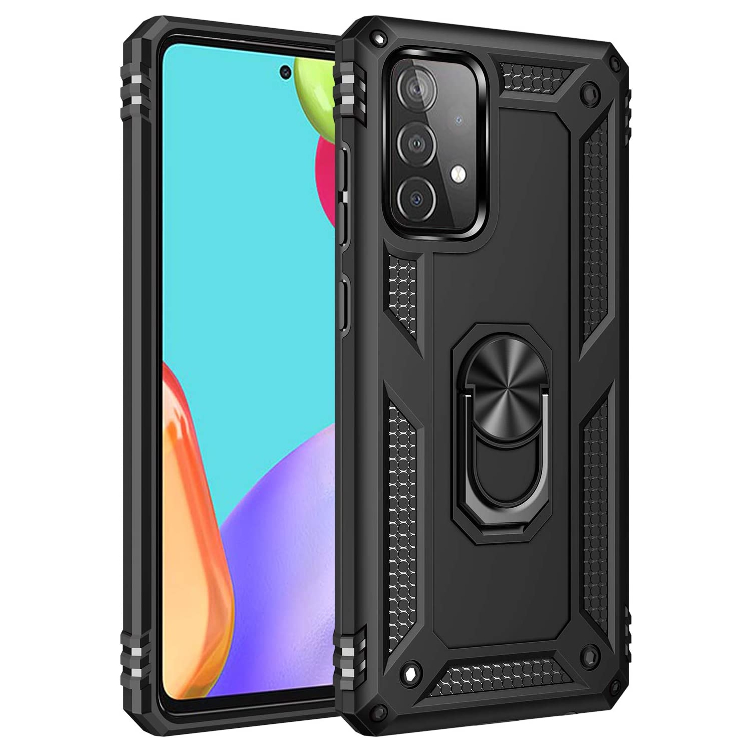 Samsung Galaxy A51 Case Black Military Grade 360 Degree Rotating Metal Magnetic Ring Car Mount Holder Kickstand Shockproof Heavy Duty Cover