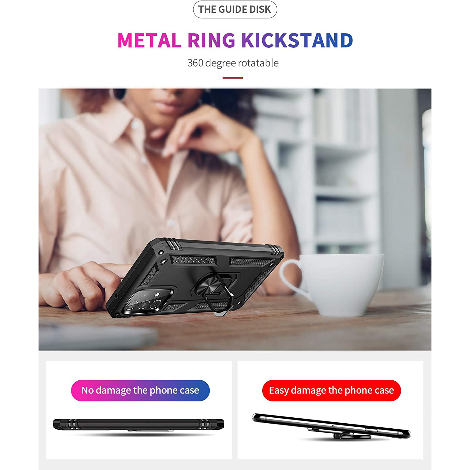 Samsung Galaxy A51 Case Black Military Grade 360 Degree Rotating Metal Magnetic Ring Car Mount Holder Kickstand Shockproof Heavy Duty Cover