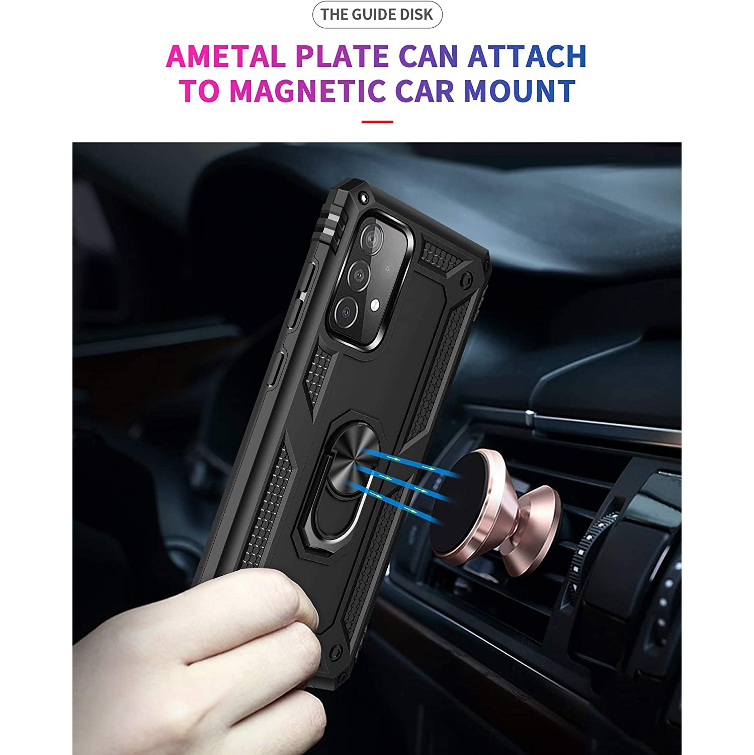 Samsung Galaxy A51 Case Black Military Grade 360 Degree Rotating Metal Magnetic Ring Car Mount Holder Kickstand Shockproof Heavy Duty Cover