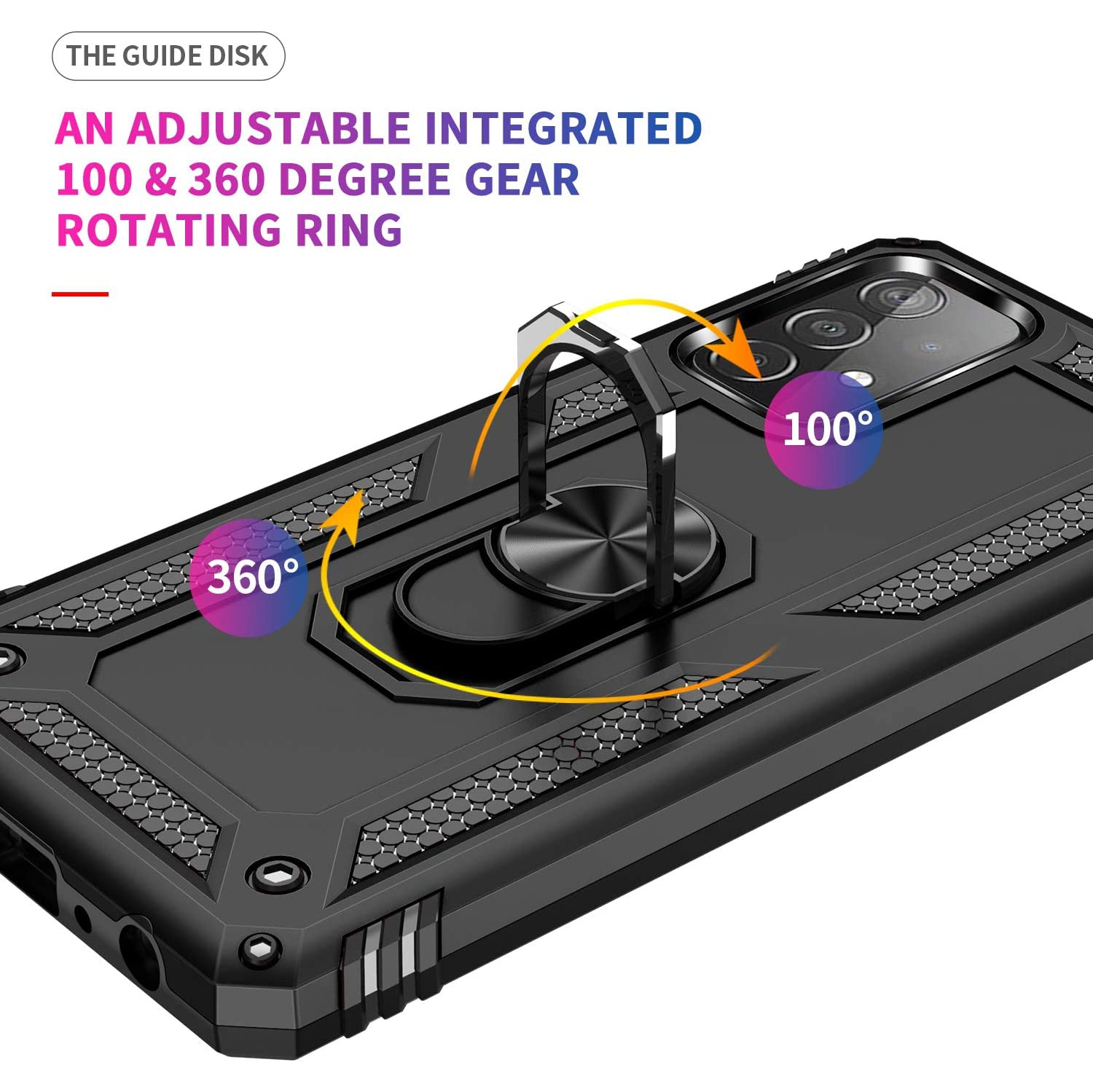 Samsung Galaxy A51 Case Black Military Grade 360 Degree Rotating Metal Magnetic Ring Car Mount Holder Kickstand Shockproof Heavy Duty Cover