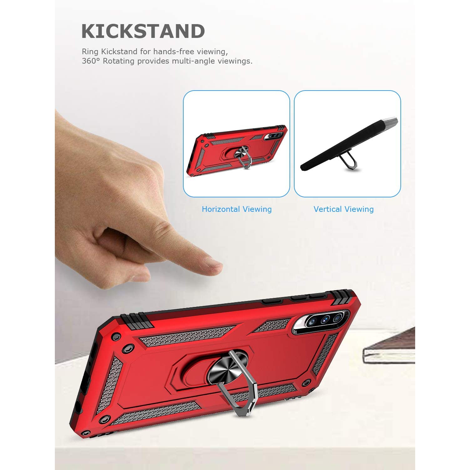 Étui pour Galaxy A11 de Samsung avec support magnétique rotatif à 360 degrés en métal rouge pour support de voiture béquille antichoc robuste