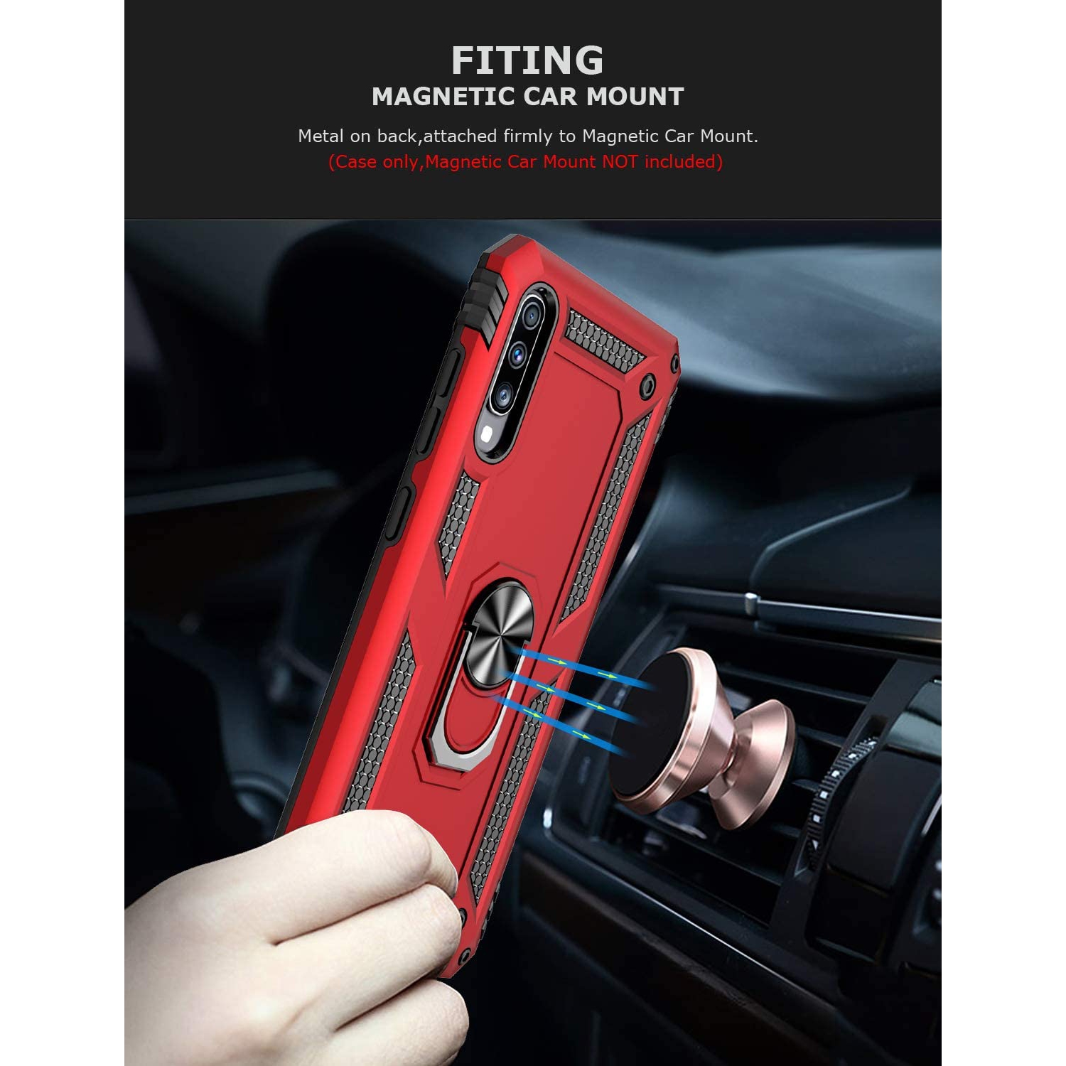 Étui pour Galaxy A11 de Samsung avec support magnétique rotatif à 360 degrés en métal rouge pour support de voiture béquille antichoc robuste