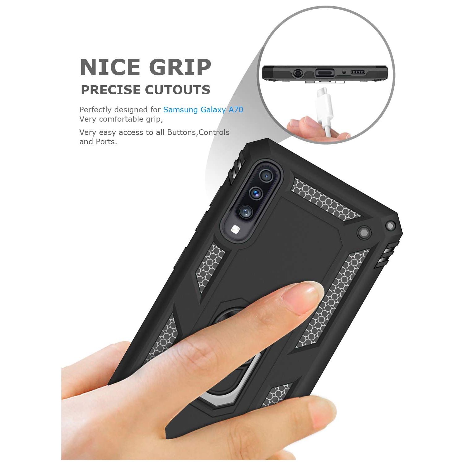 Étui pour Galaxy A11 de Samsung avec support magnétique rotatif à 360 degrés en métal noir et béquille pour support de voiture de qualité militaire,