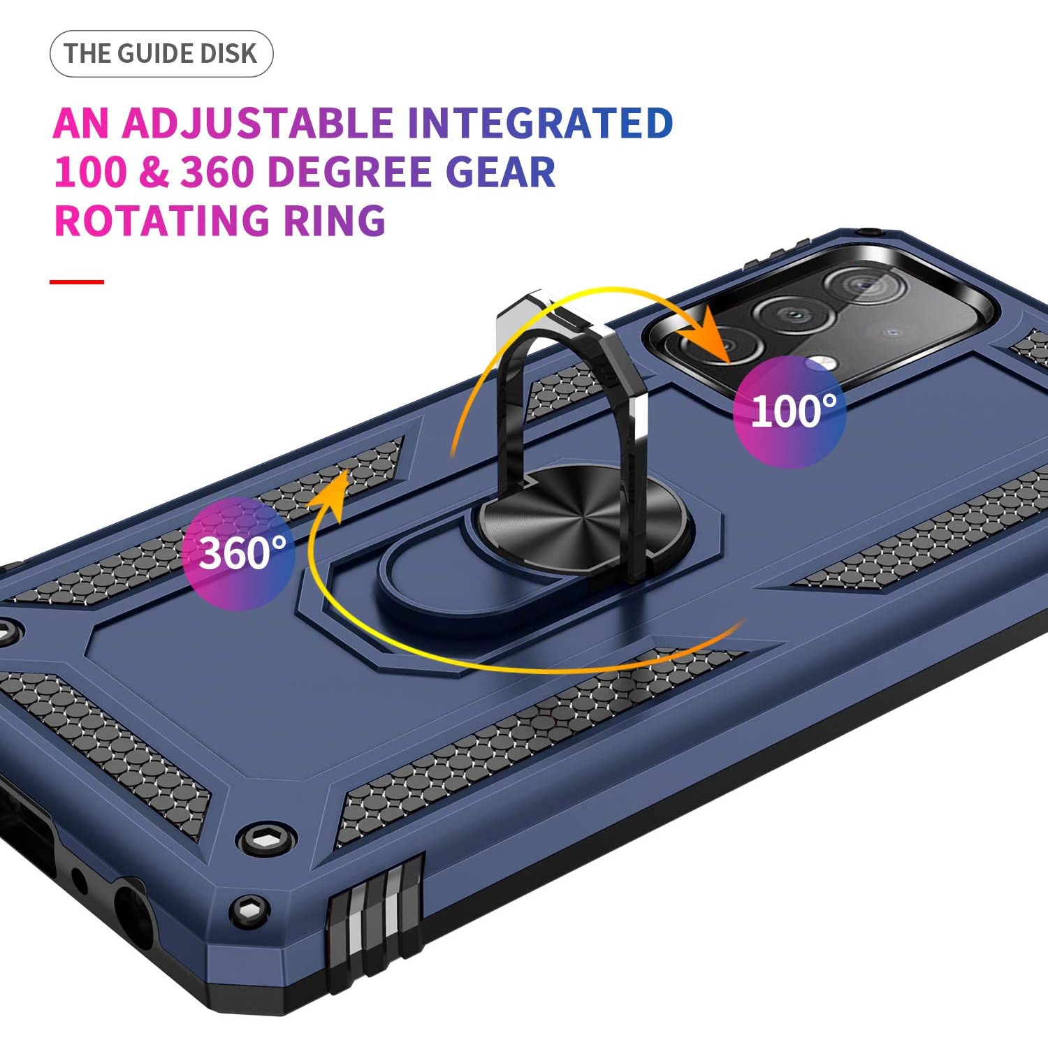 Samsung Galaxy A51 Case Navy Blue Military Grade 360 Degree Rotating Metal Magnetic Ring Car Mount Holder Kickstand Shockproof Heavy Duty Cover