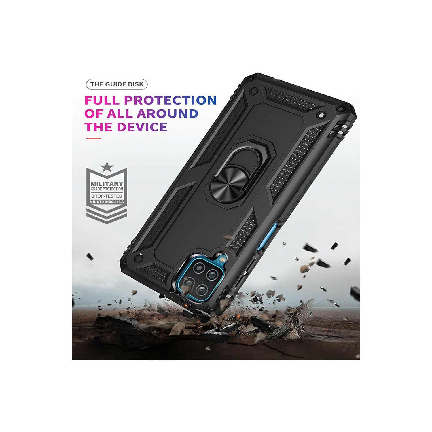 Samsung Galaxy A71 Navy Blue Military Grade 360 Degree Rotating Metal Magnetic Ring Car Mount Holder Kickstand Shockproof Heavy Duty Cover