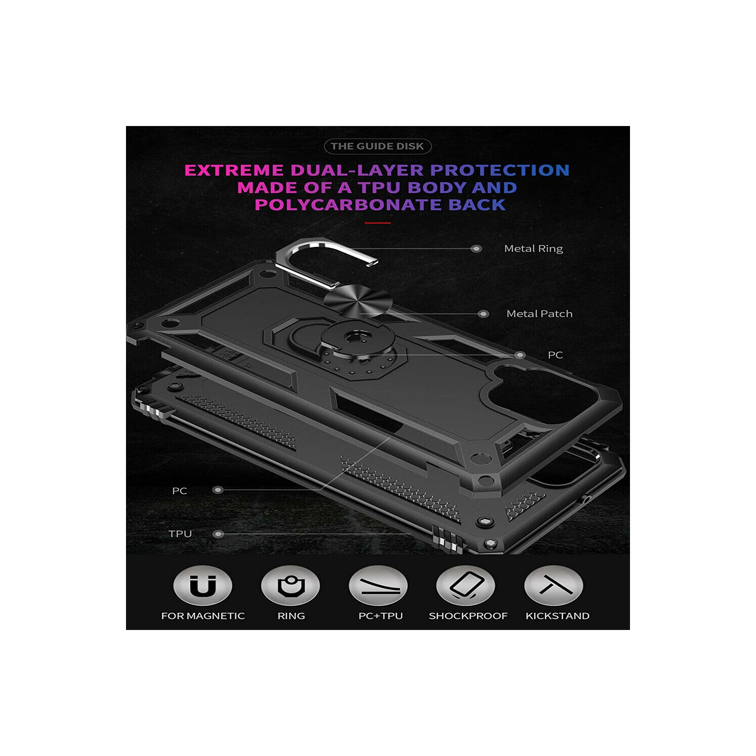 Samsung Galaxy A71 Navy Blue Military Grade 360 Degree Rotating Metal Magnetic Ring Car Mount Holder Kickstand Shockproof Heavy Duty Cover