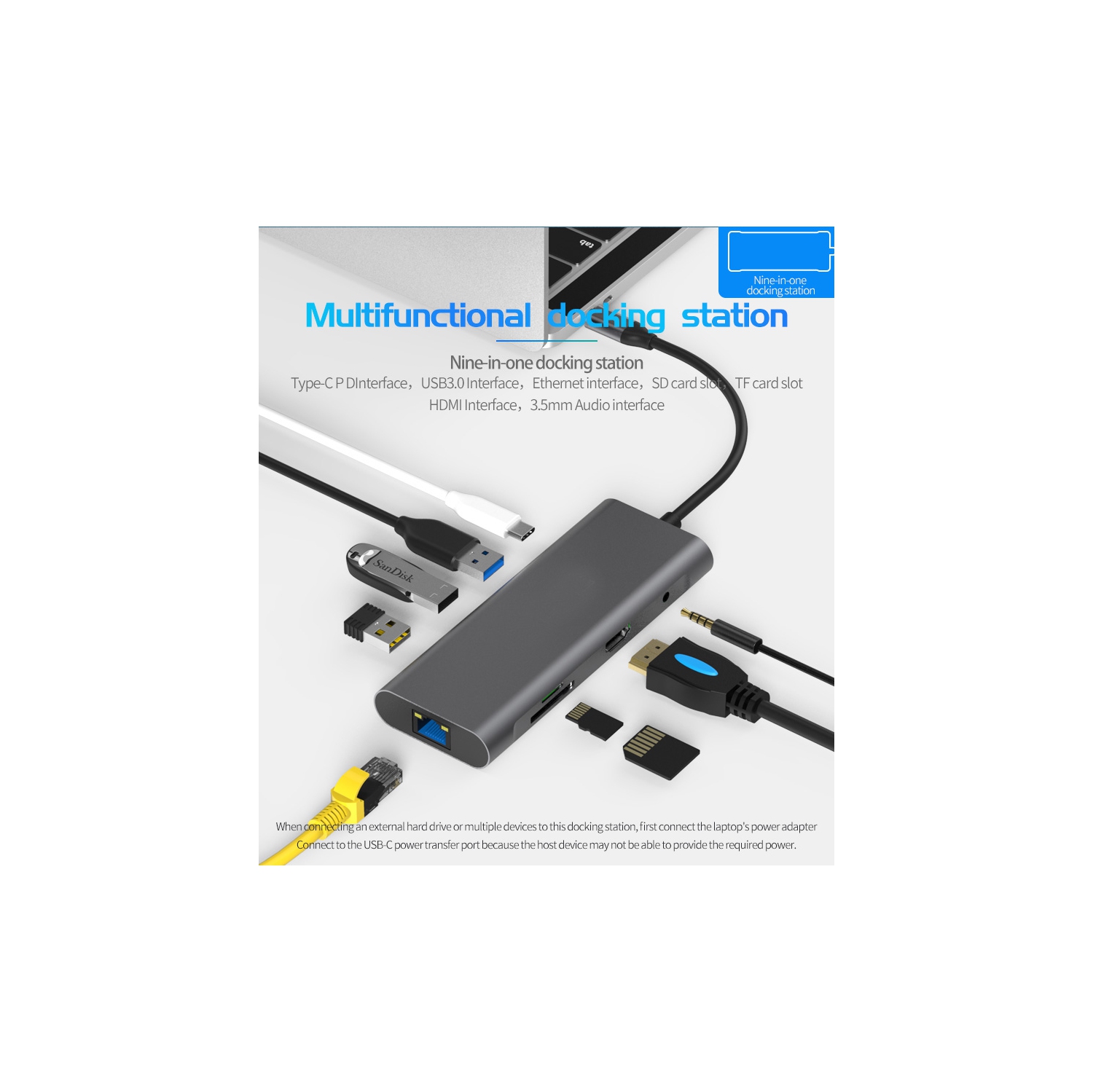 9-IN-1 USB C Hub, Thunderbolt USB Type-C Dongle with 4K HDMI, 3 x USB 3.0 Ports, Power Delivery, TF/SD Card Slot, RJ45 LAN Port, 3.5mm Audio, Wide