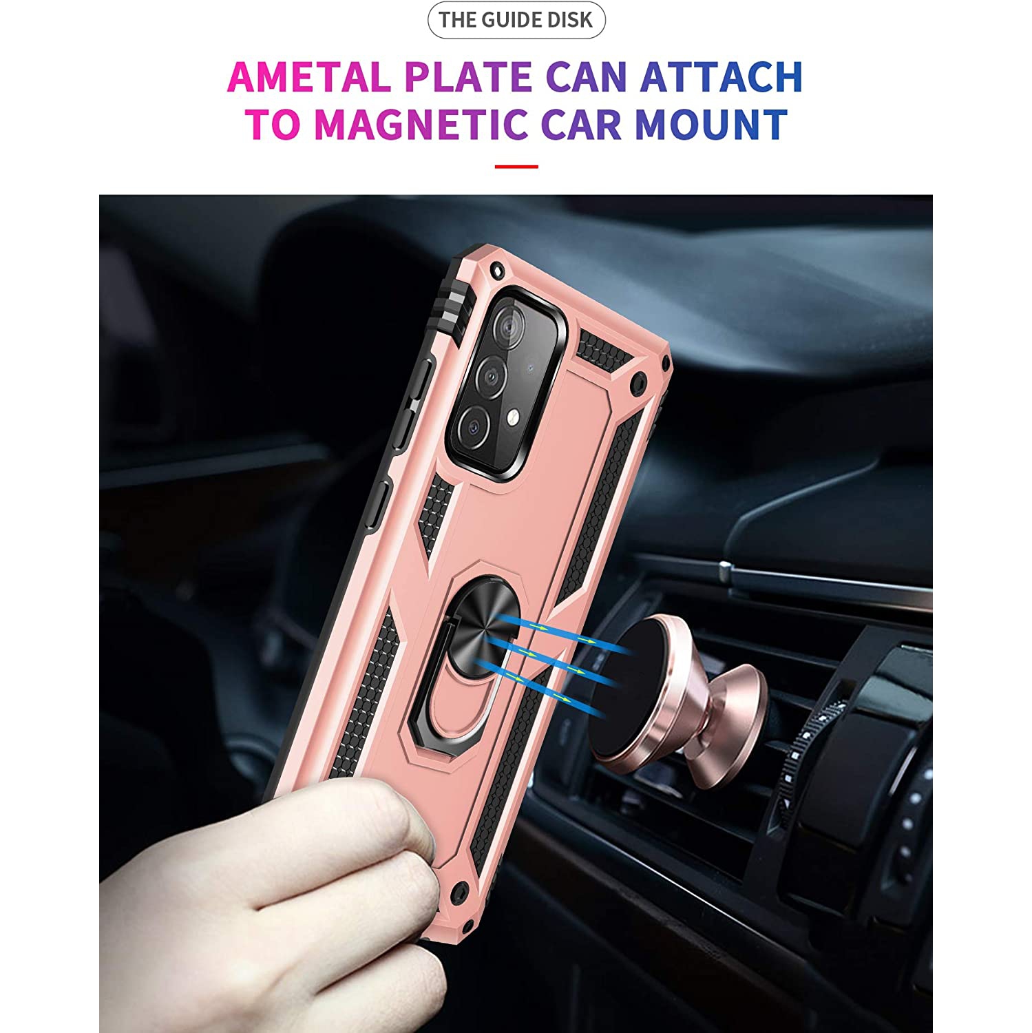 Support à anneau magnétique en métal pivotant à 360 degrés pour l’auto Galaxy A51 rose doré de Samsung - béquille robuste