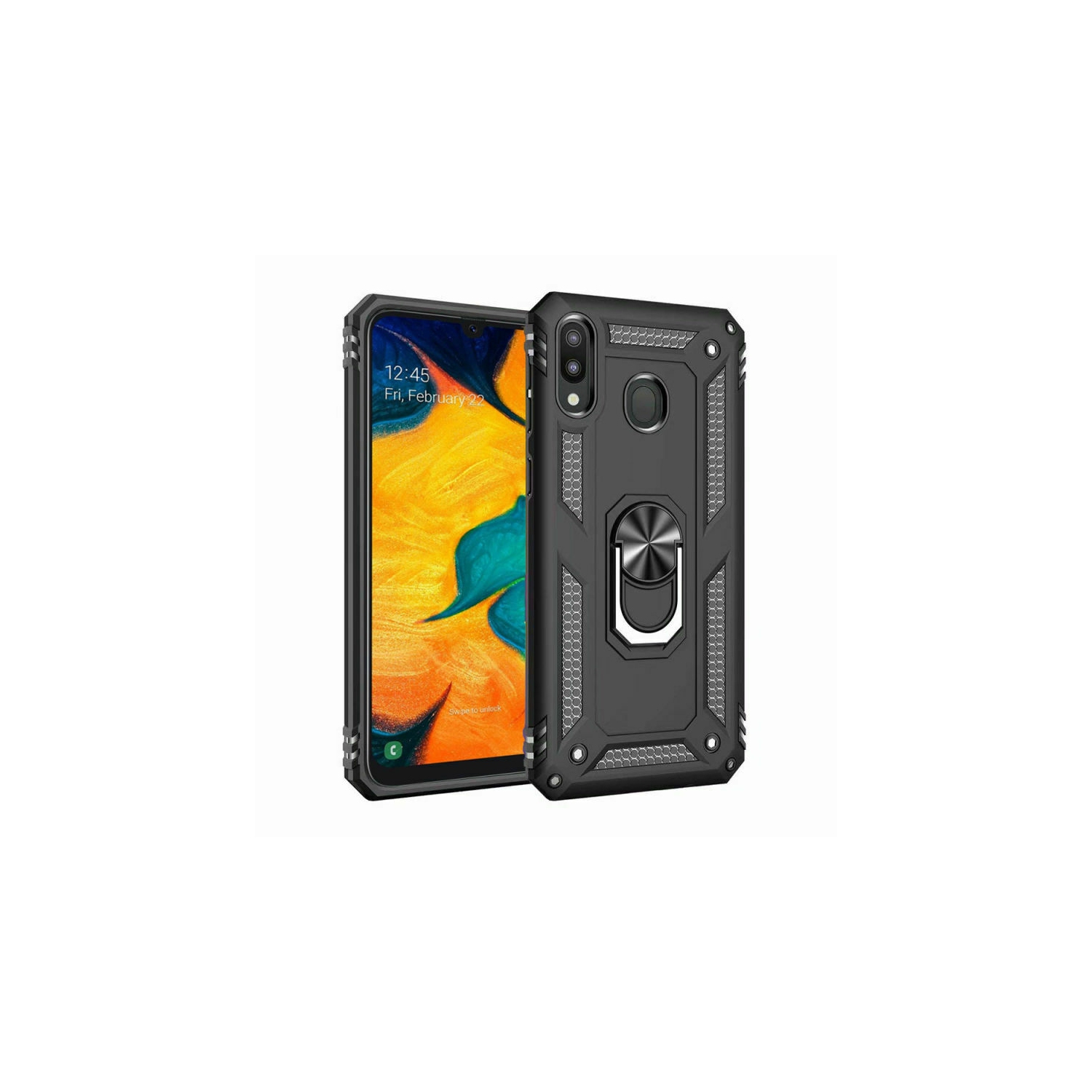 Étui pour Galaxy A50 de Samsung avec support magnétique rotatif à 360 degrés en métal noir et béquille pour support de voiture de qualité militaire,