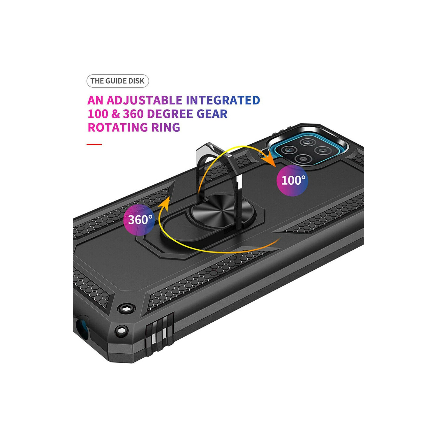 Étui pour Galaxy A50 de Samsung avec support magnétique rotatif à 360 degrés en métal noir et béquille pour support de voiture de qualité militaire,