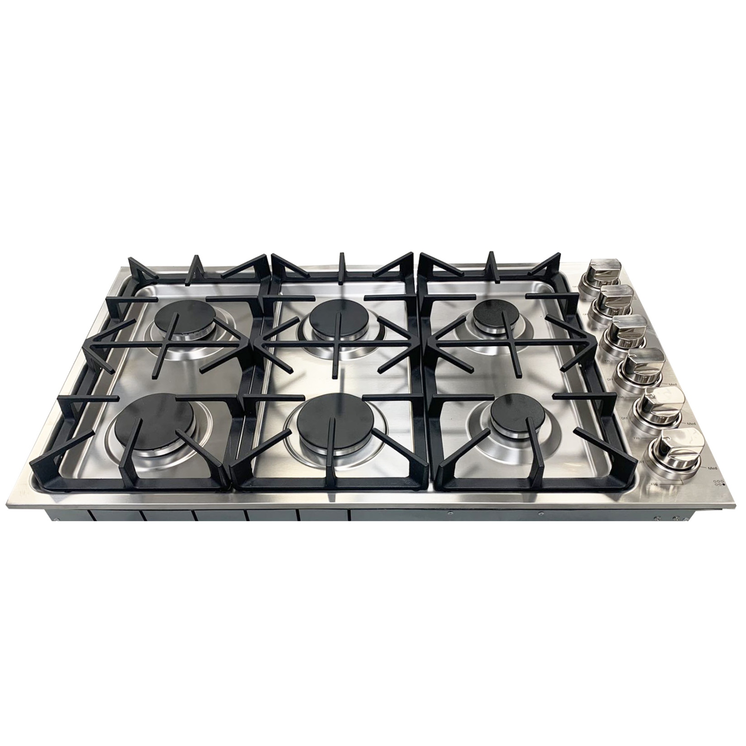 Surface de cuisson à gaz en acier inoxydable de 36 po à 6 brûleurs LGC3601 de CROWN Professional avec puissance de 72,000 BTU et allumage automatique