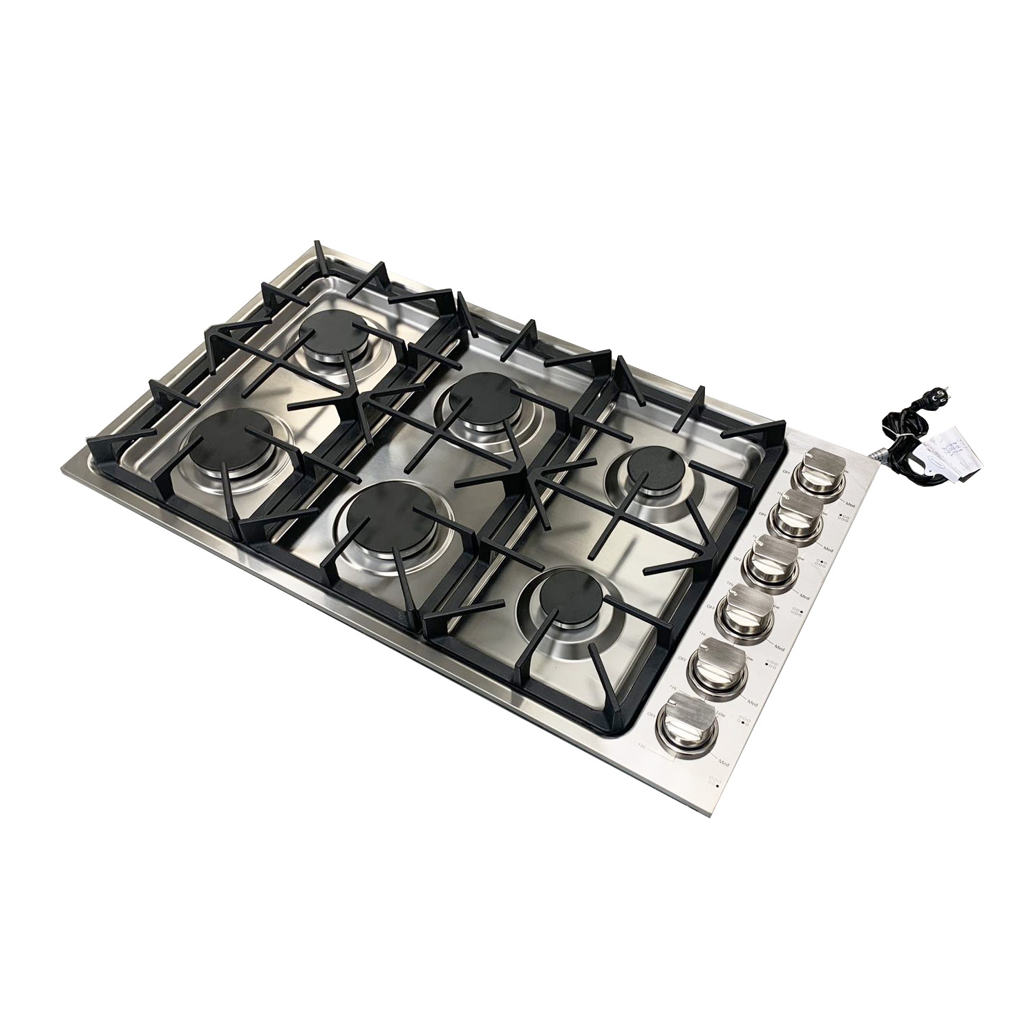 Surface de cuisson à gaz en acier inoxydable de 36 po à 6 brûleurs LGC3601 de CROWN Professional avec puissance de 72,000 BTU et allumage automatique