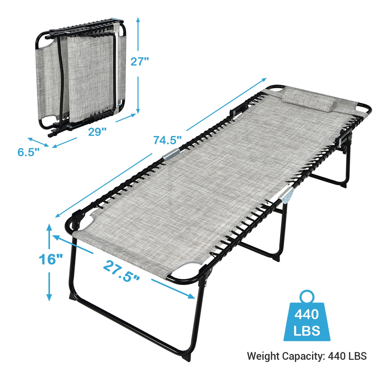 Chaise longue pliante de Costway, fauteuil inclinable 4 positions avec coussin solaire