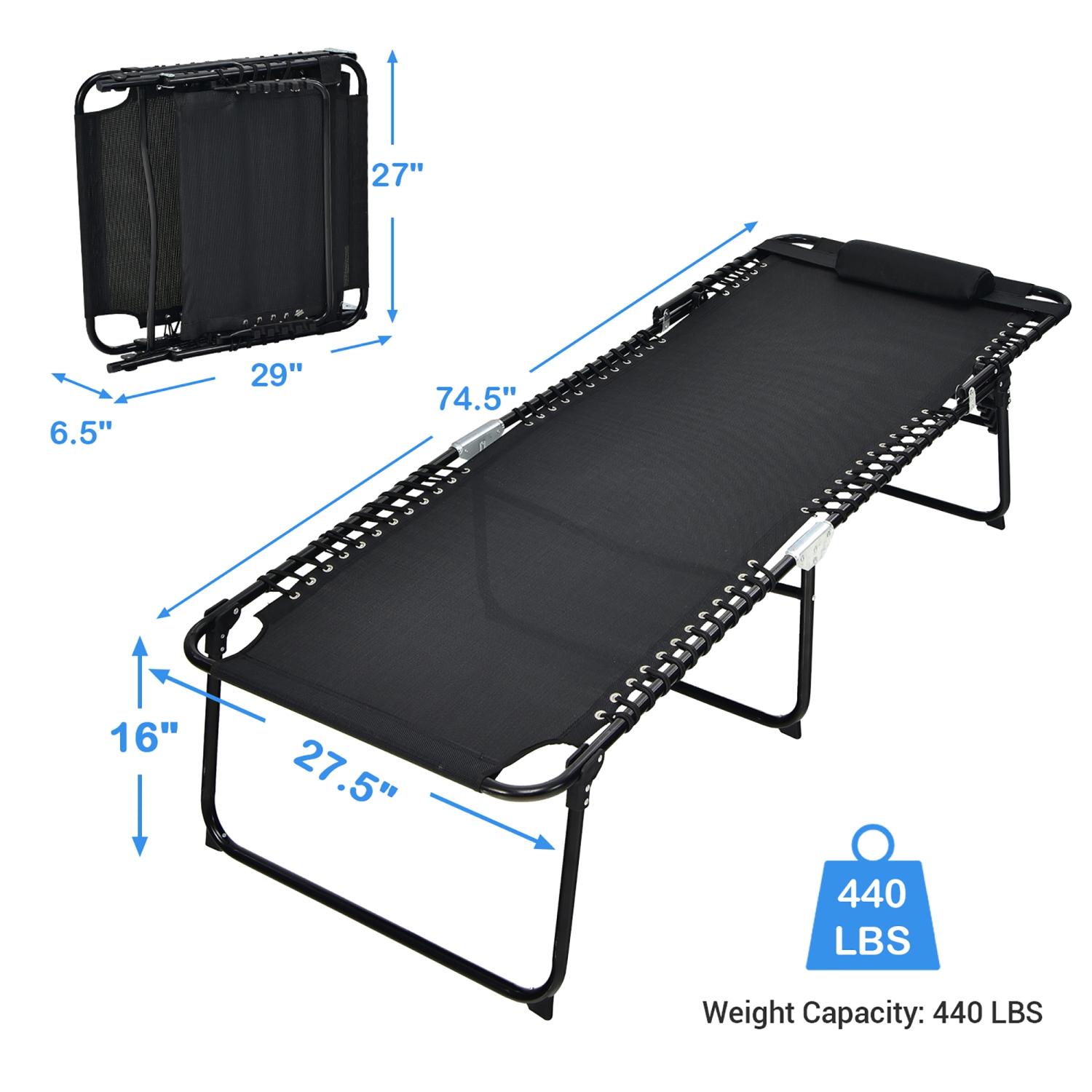 Costway Folding Lounge Chaise Chair 4 Position Patio Recliner w/Pillow Sunbathe Chair