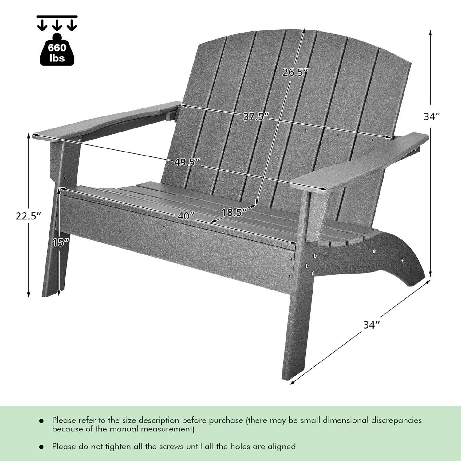 Costway Patio Adirondack Chair Loveseat Bench HDPE Weather Resistant Deck Grey