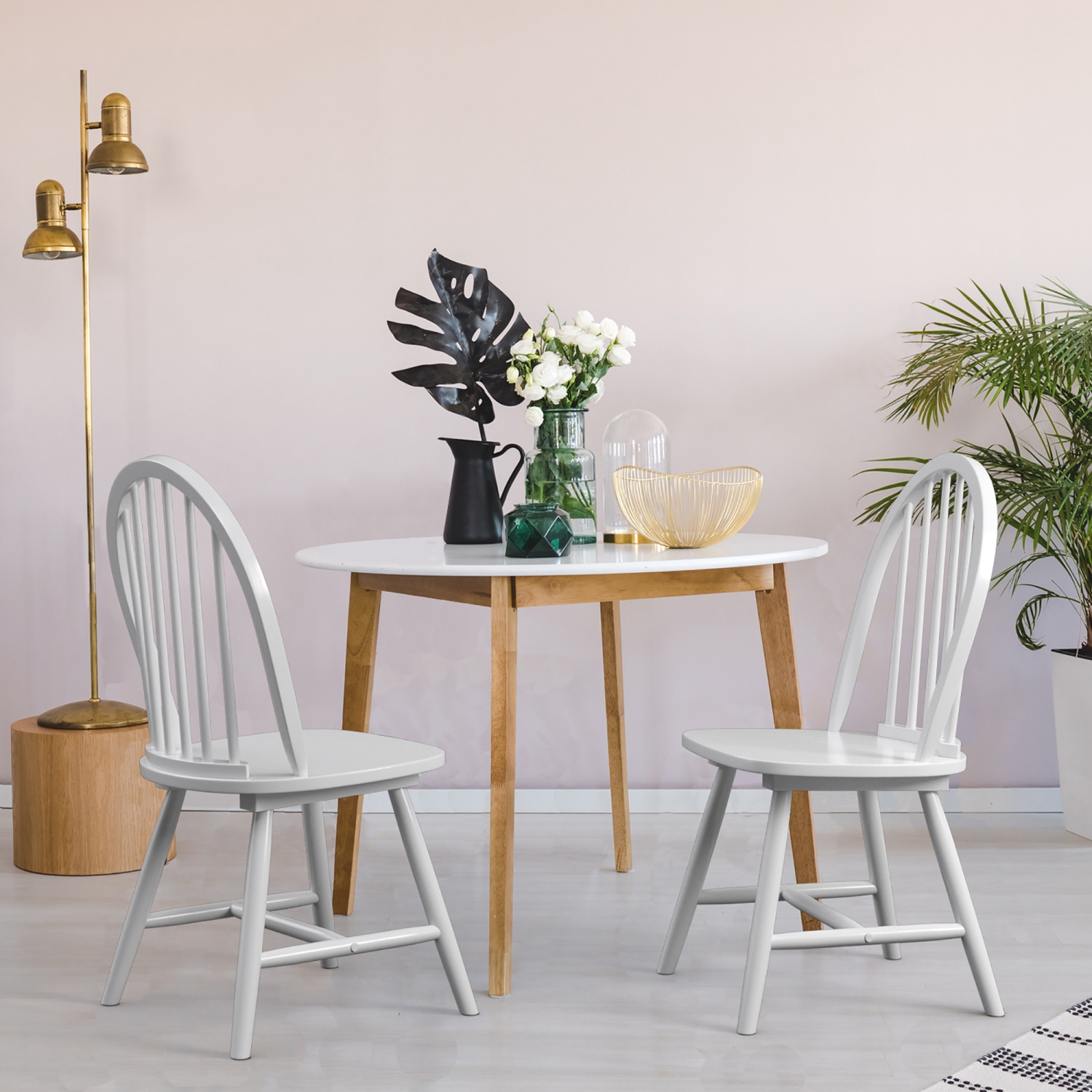 Costway Set of 4 Vintage Windsor Dining Side Chair Wood Spindleback Kitchen Room