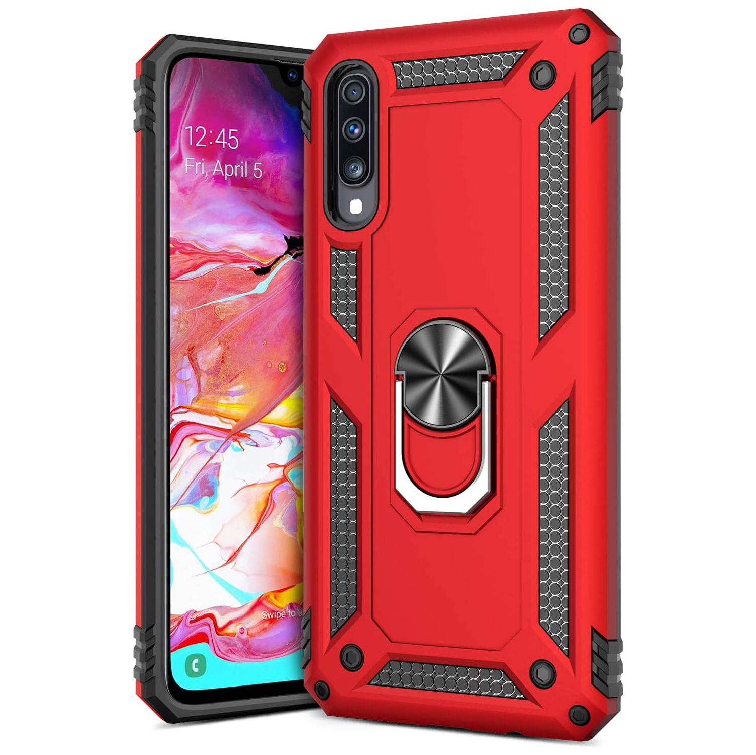 Étui pour Galaxy A70 de Samsung avec support magnétique rotatif à 360 degrés en métal rouge pour support de voiture béquille antichoc robuste