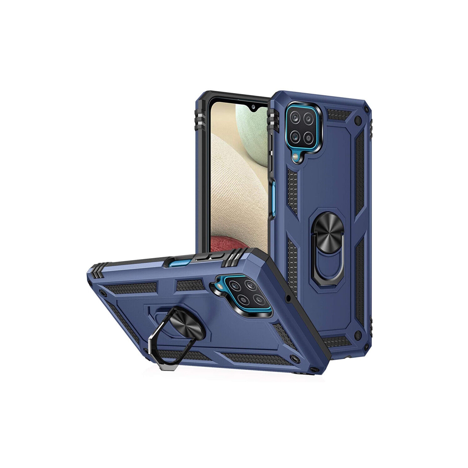 Support à anneau magnétique en métal pivotant 360° bleu marine militaire pour support d’auto Galaxy A12 de Samsung