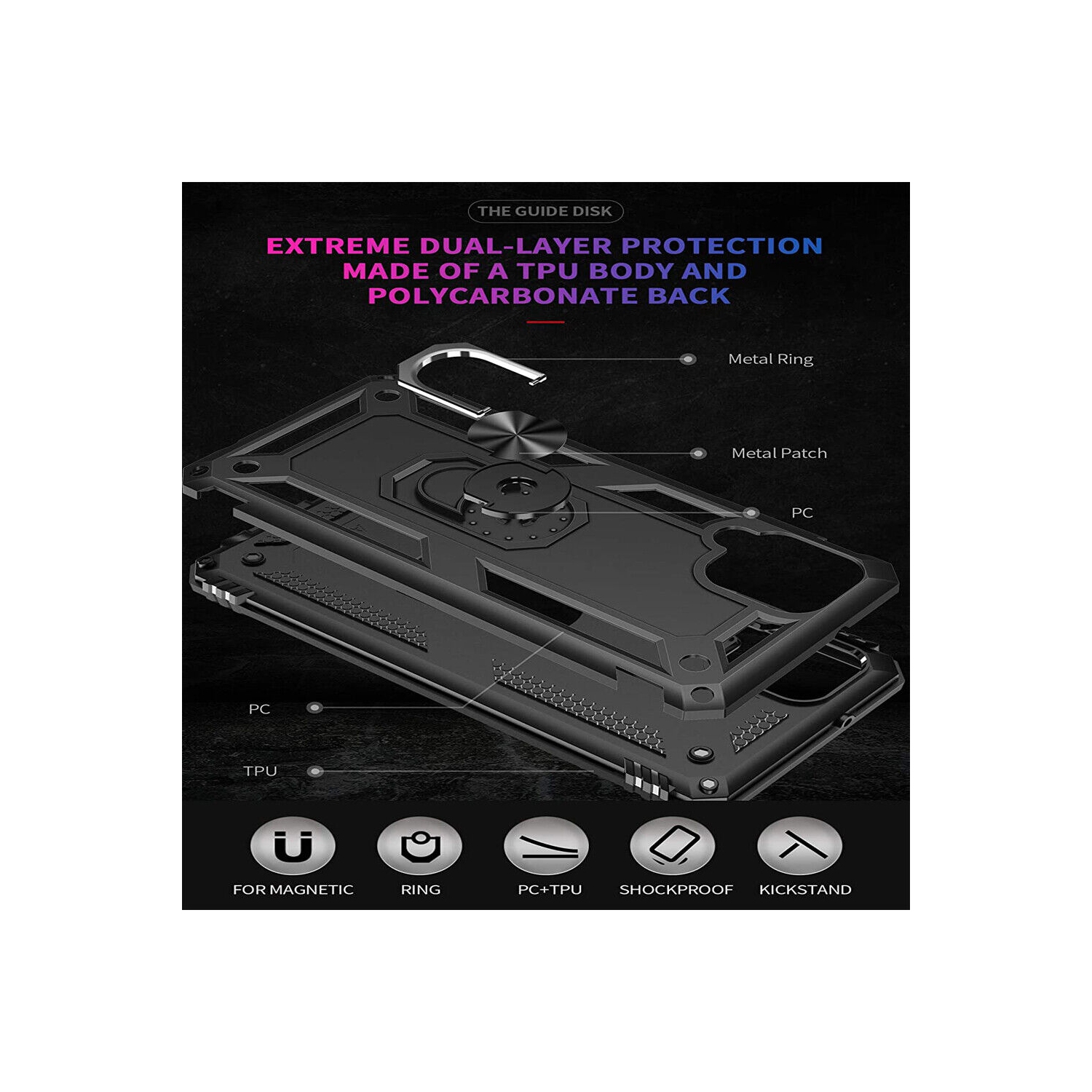 Support à anneau magnétique en métal pivotant 360° bleu marine militaire pour support d’auto Galaxy A12 de Samsung