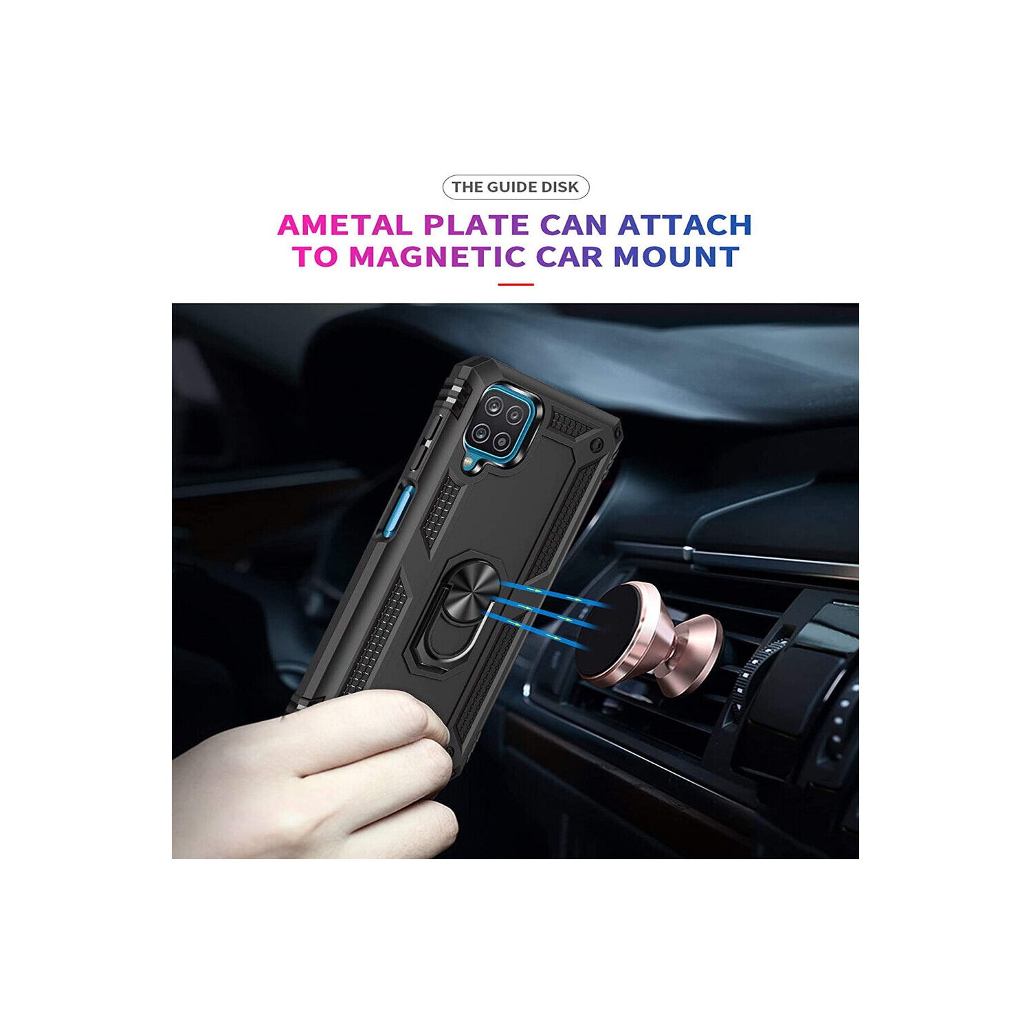 Samsung Galaxy A12 Rose Gold Military Grade 360 Degree Rotating Metal Magnetic Ring Car Mount Holder Kickstand Shockproof Heavy Duty Cover