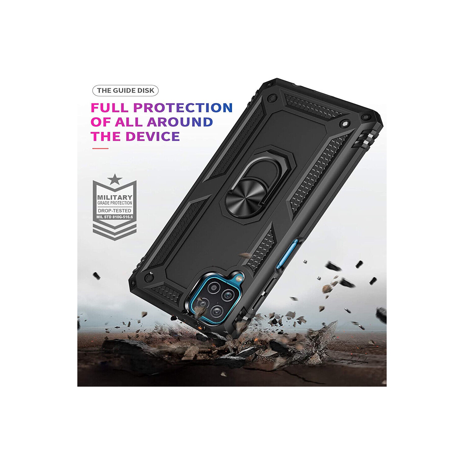 Samsung Galaxy A12 Rose Gold Military Grade 360 Degree Rotating Metal Magnetic Ring Car Mount Holder Kickstand Shockproof Heavy Duty Cover