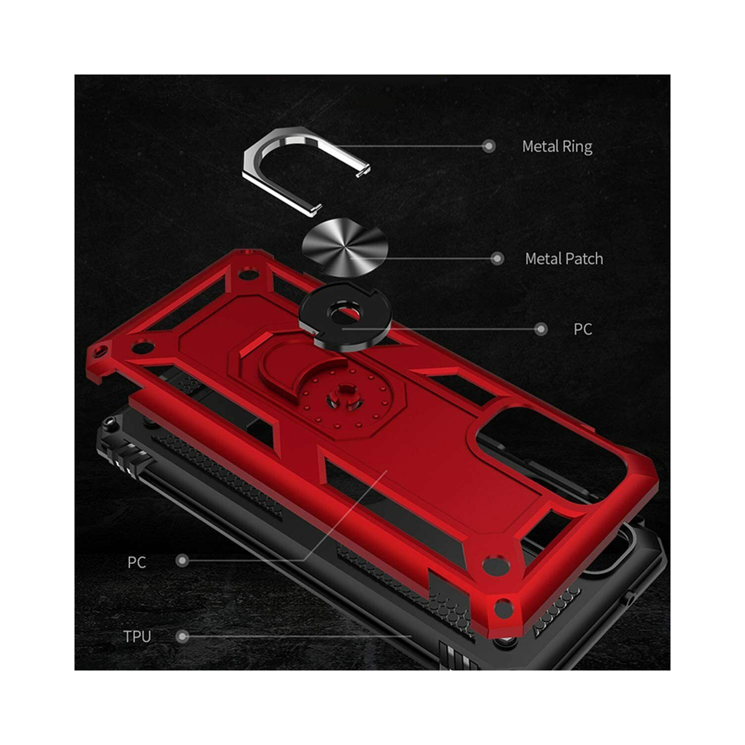 [SuperShield] Samsung Galaxy Note 20 Case Red Military Grade 360 Degree Rotating Metal Magnetic Ring Car Mount Holder Kickstand Shockproof Heavy Duty