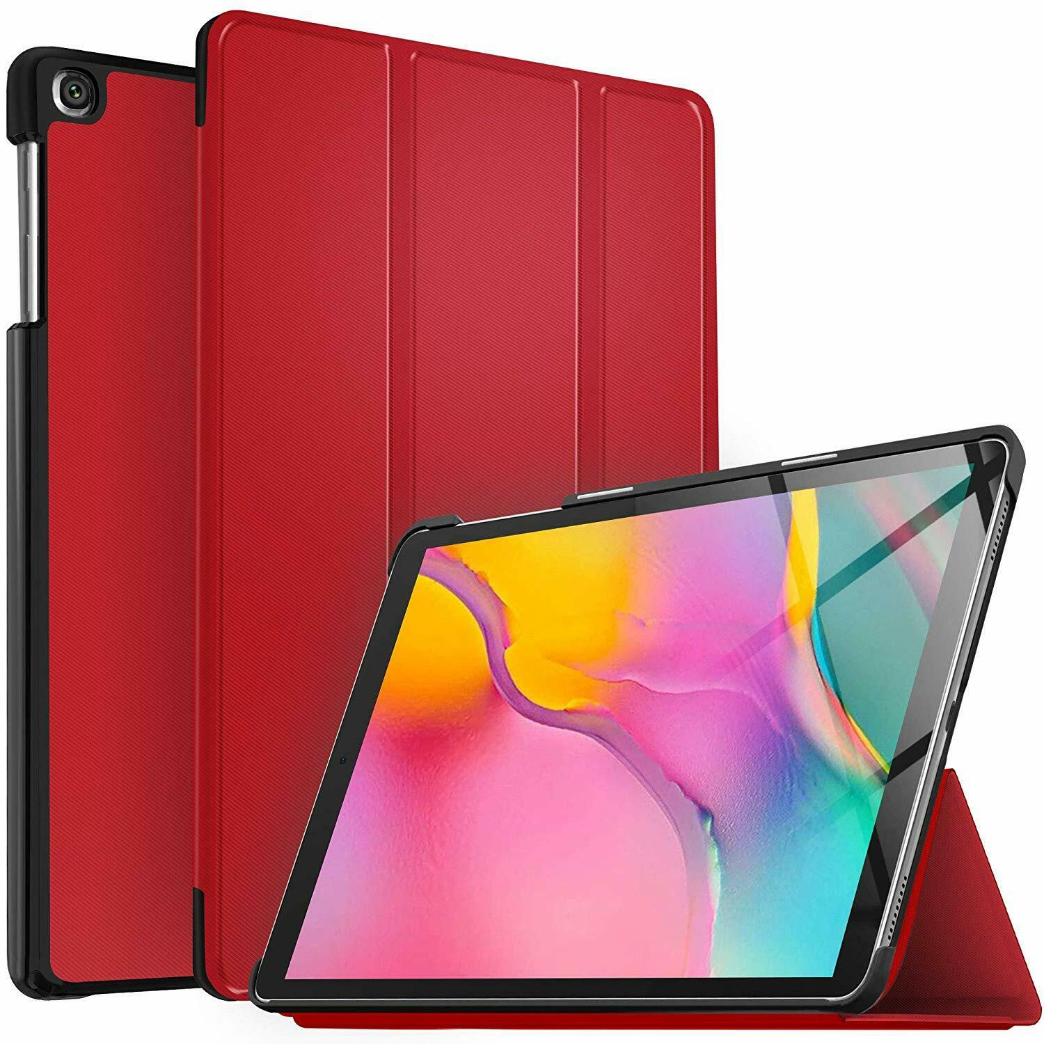 For Samsung Galaxy Tab A7 Case 10.4 SM-T500/T505 Red Folio Smart Leather Magnetic Stand Case Cover - Red