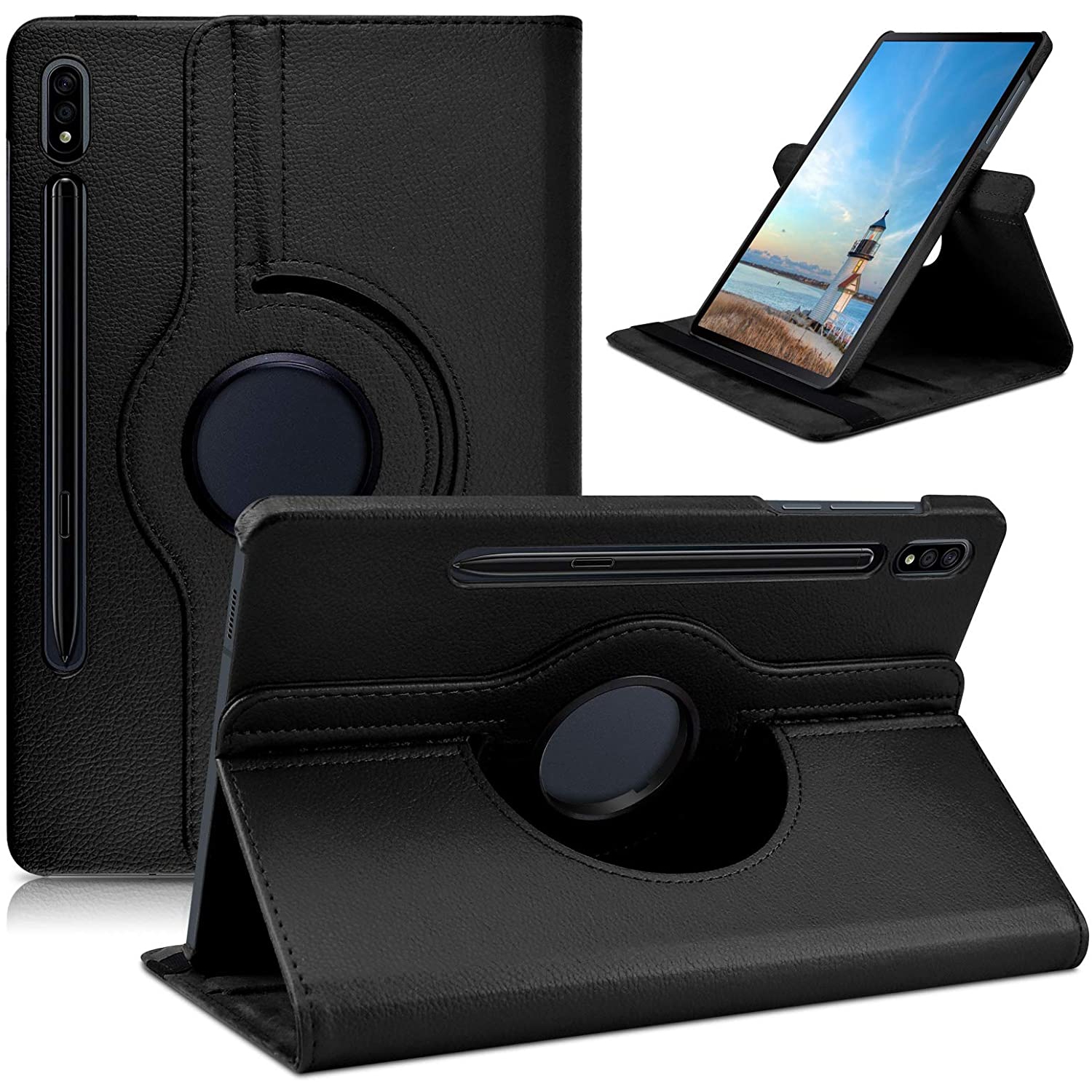 For Samsung Galaxy Tab A10.1 SM-T510/T515 Black Leather Smart 360 Rotate Flip Stand Case Cove