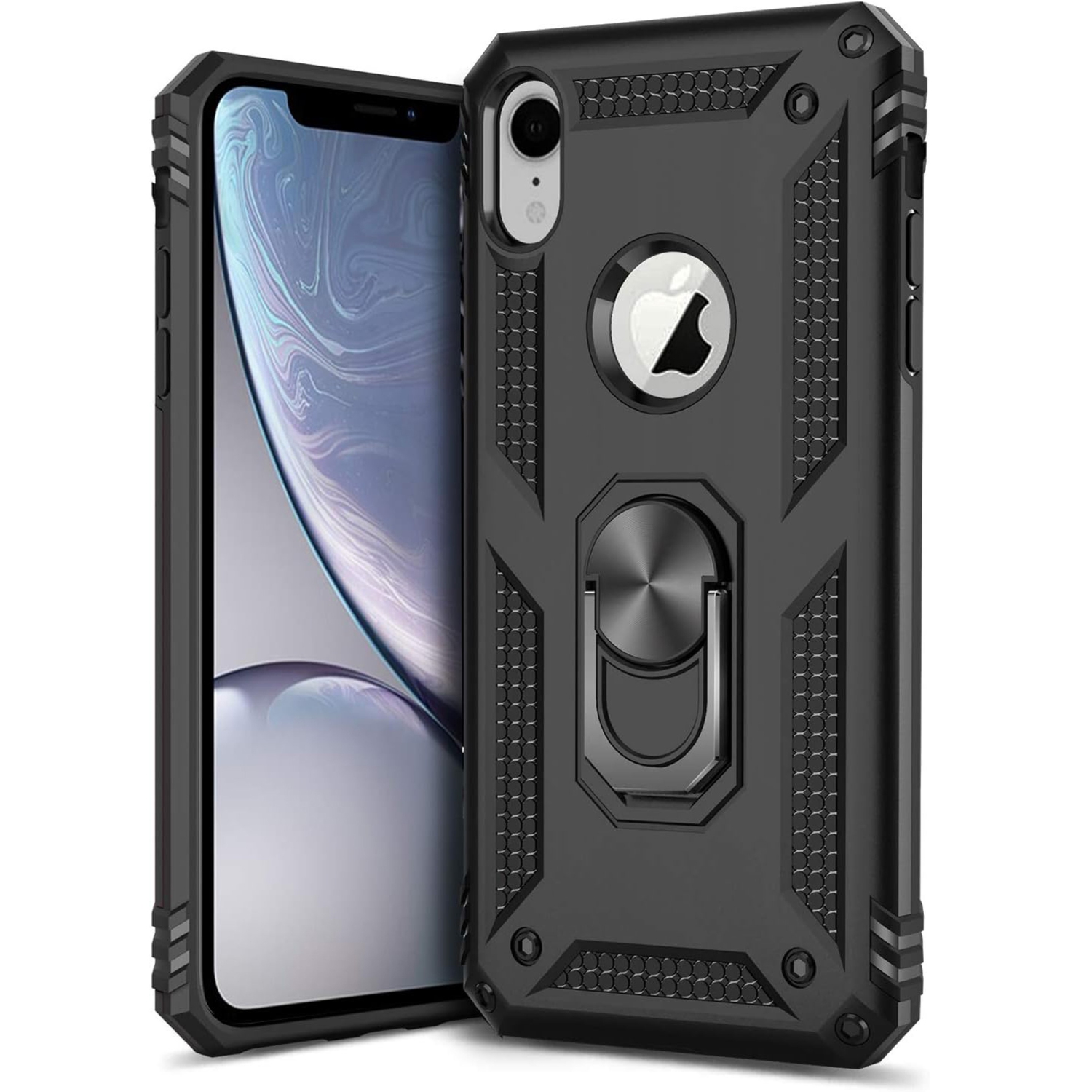 Pour support de voiture en métal magnétique rotatif à 360 degrés de qualité militaire noir iPhone SE 2020 d’Apple, béquille et étui robuste